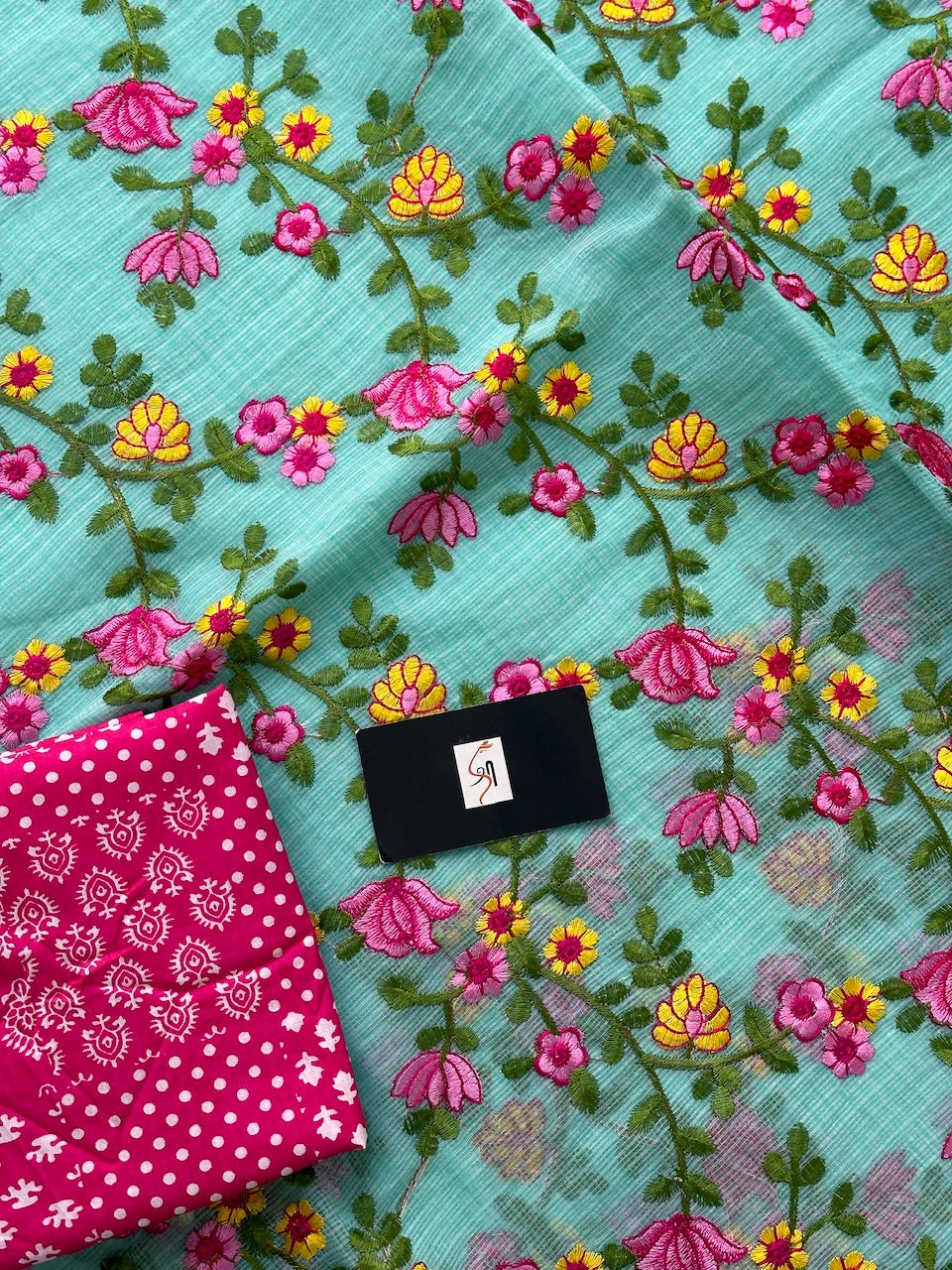 Embroidered Kota Cotton Doria Saree