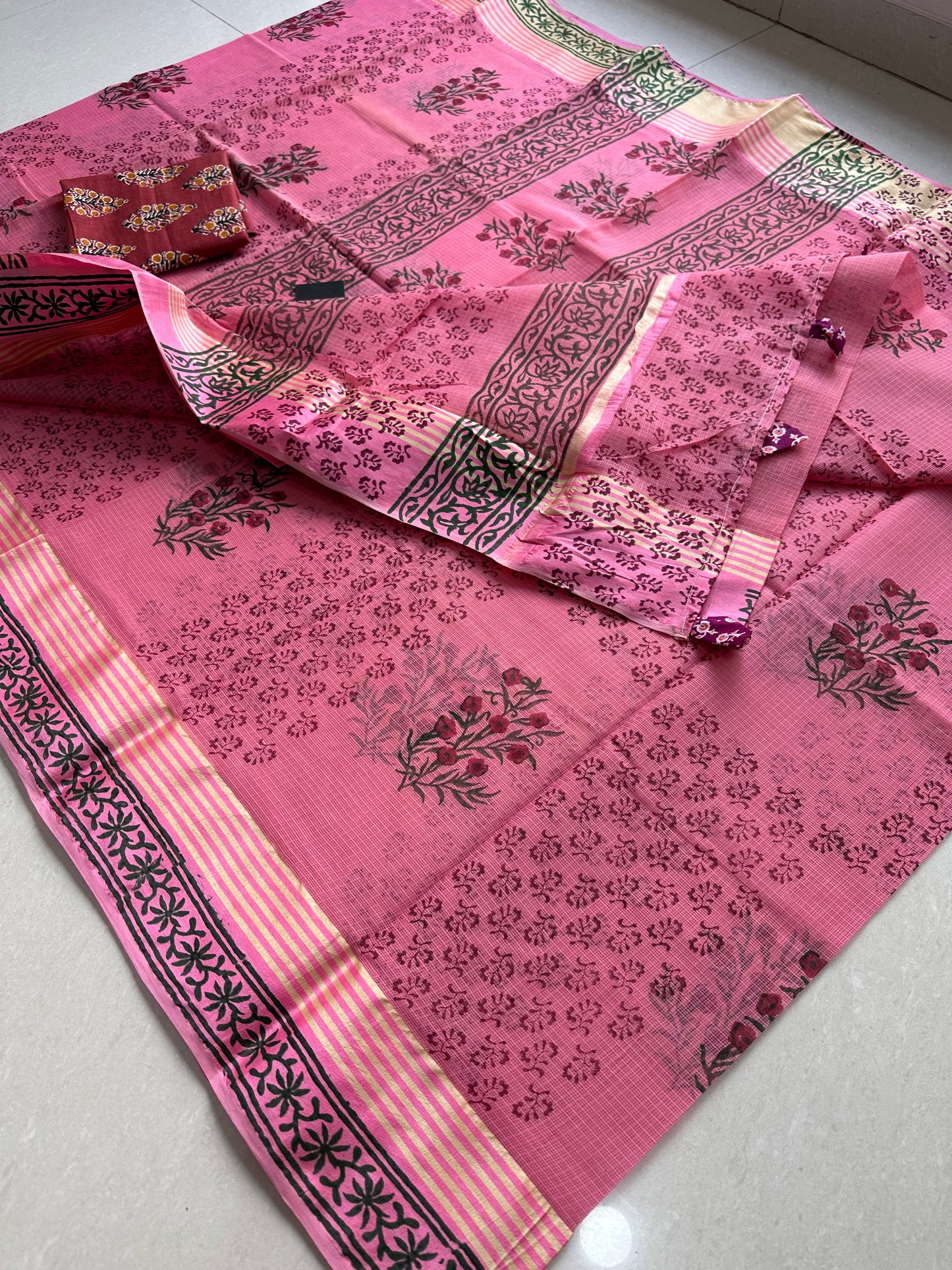 Pure HandBlock Printed Kota Cotton Doria Saree