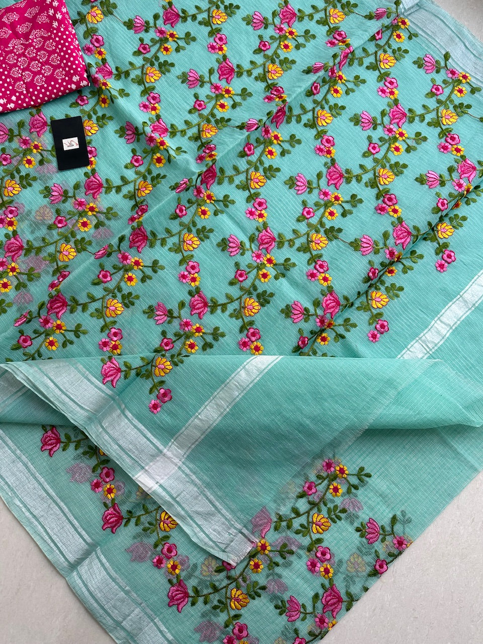 Embroidered Kota Cotton Doria Saree