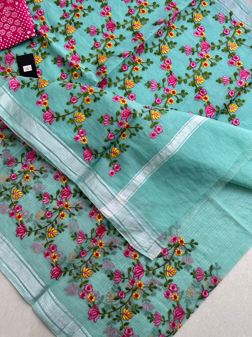 Embroidered Kota Cotton Doria Saree