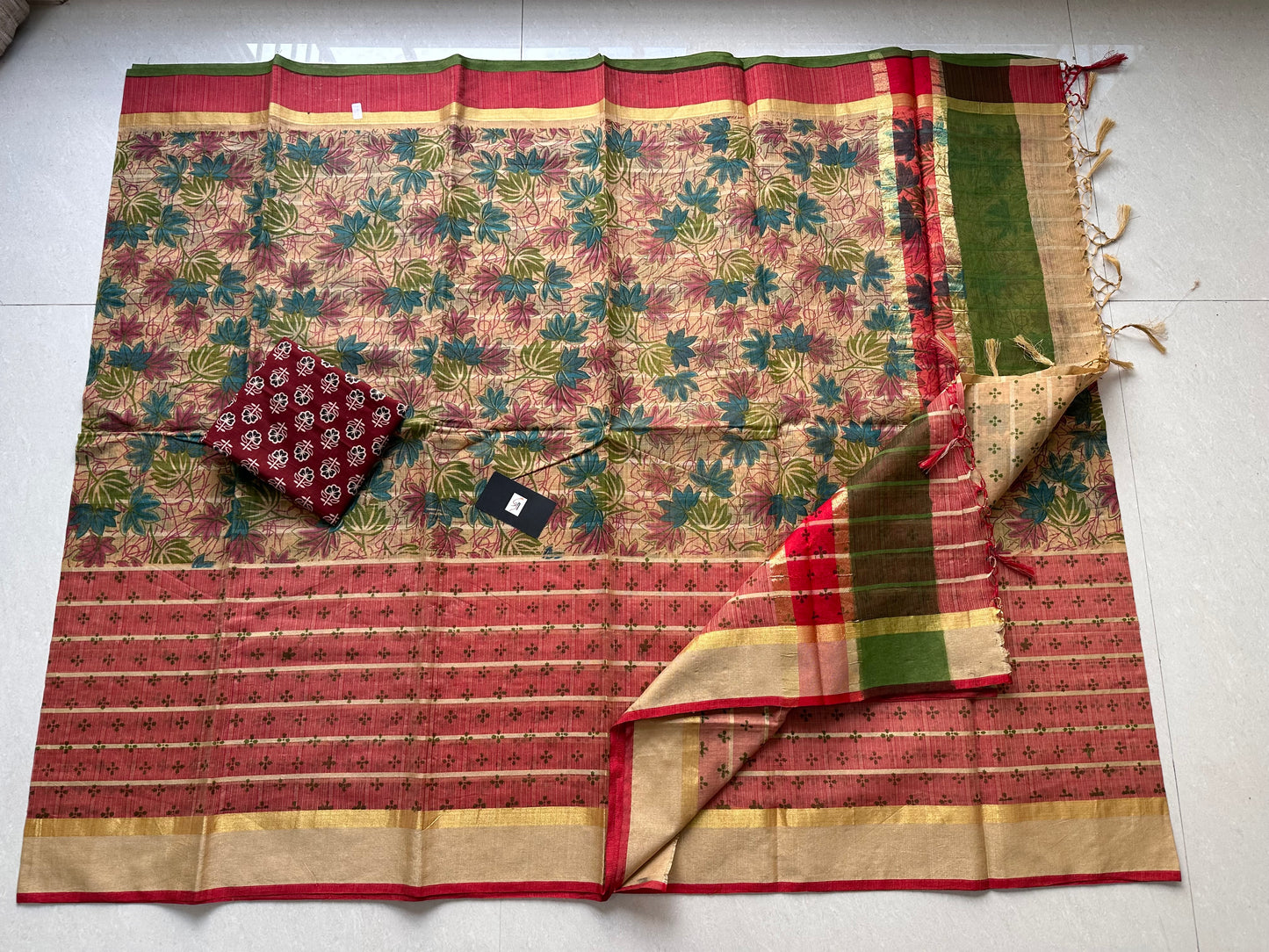 Pure HandBlock Printed Kota Cotton Doria Saree