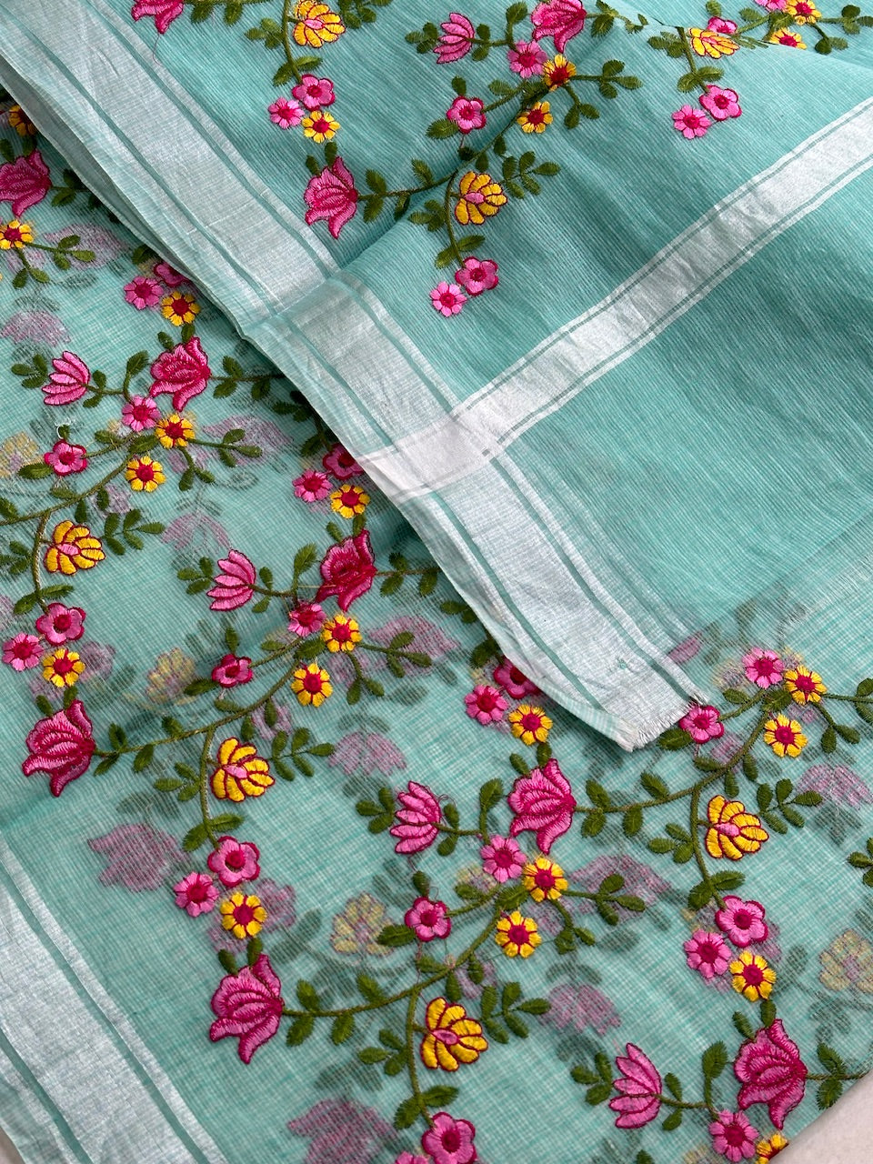 Embroidered Kota Cotton Doria Saree