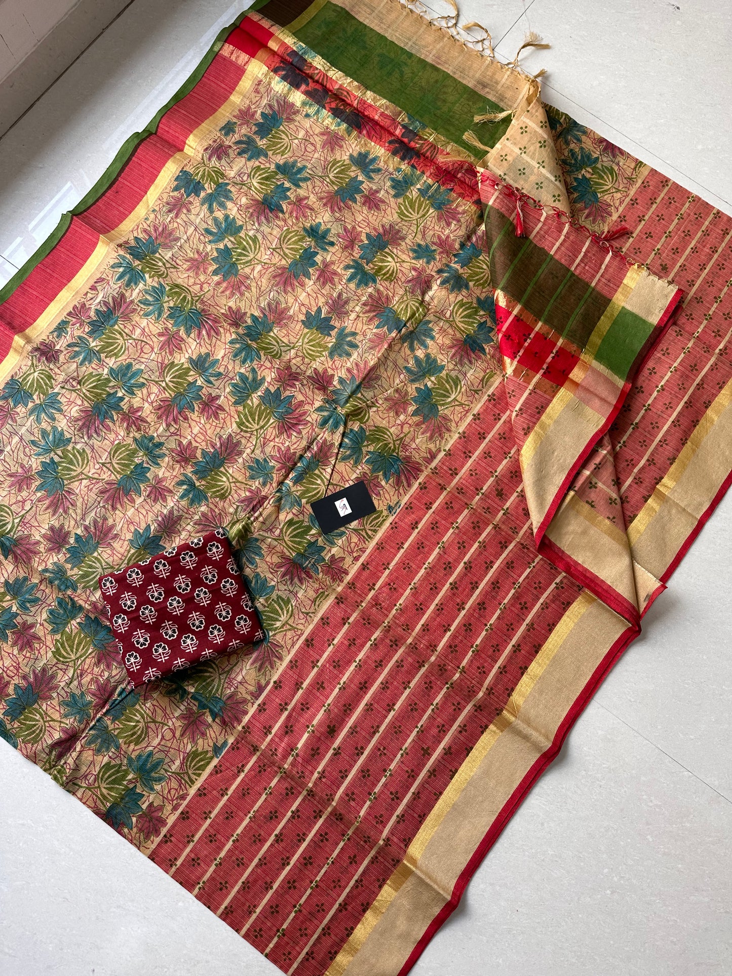 Pure HandBlock Printed Kota Cotton Doria Saree