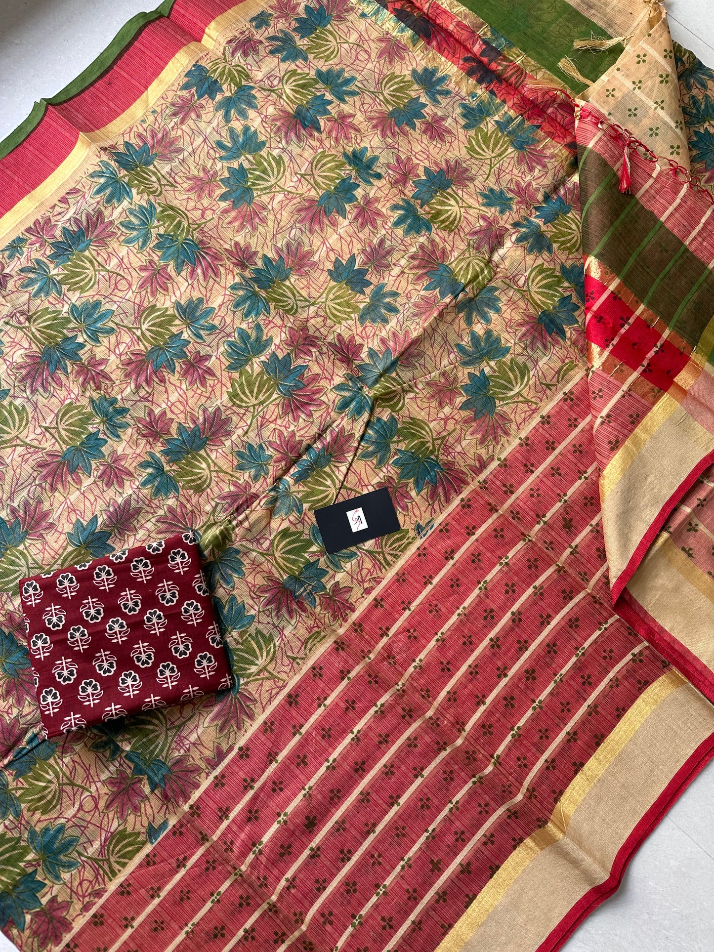 Pure HandBlock Printed Kota Cotton Doria Saree