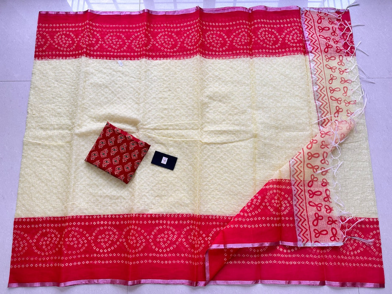 Embroidered HandBlock Printed Kota Cotton Doria Saree