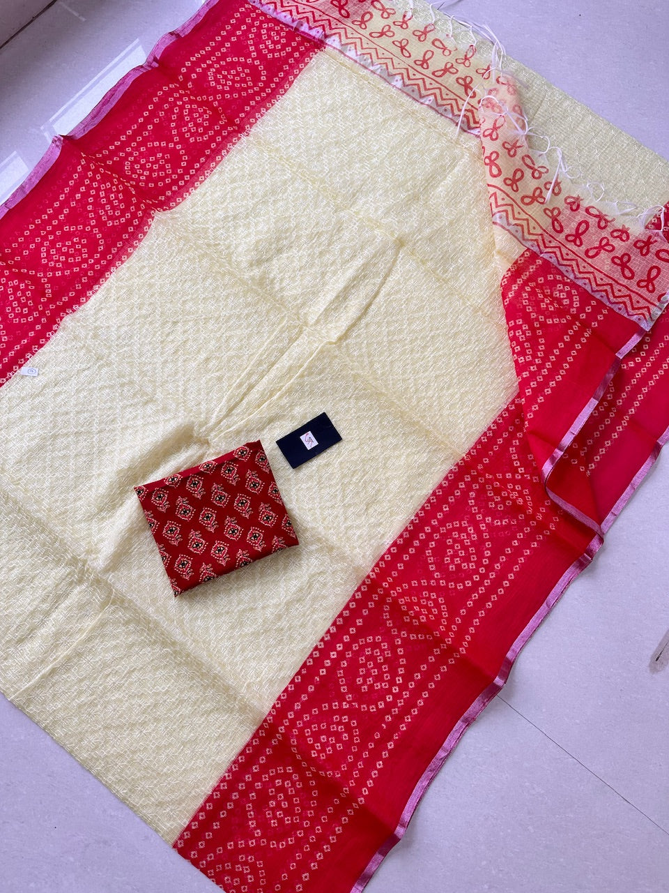 Embroidered HandBlock Printed Kota Cotton Doria Saree