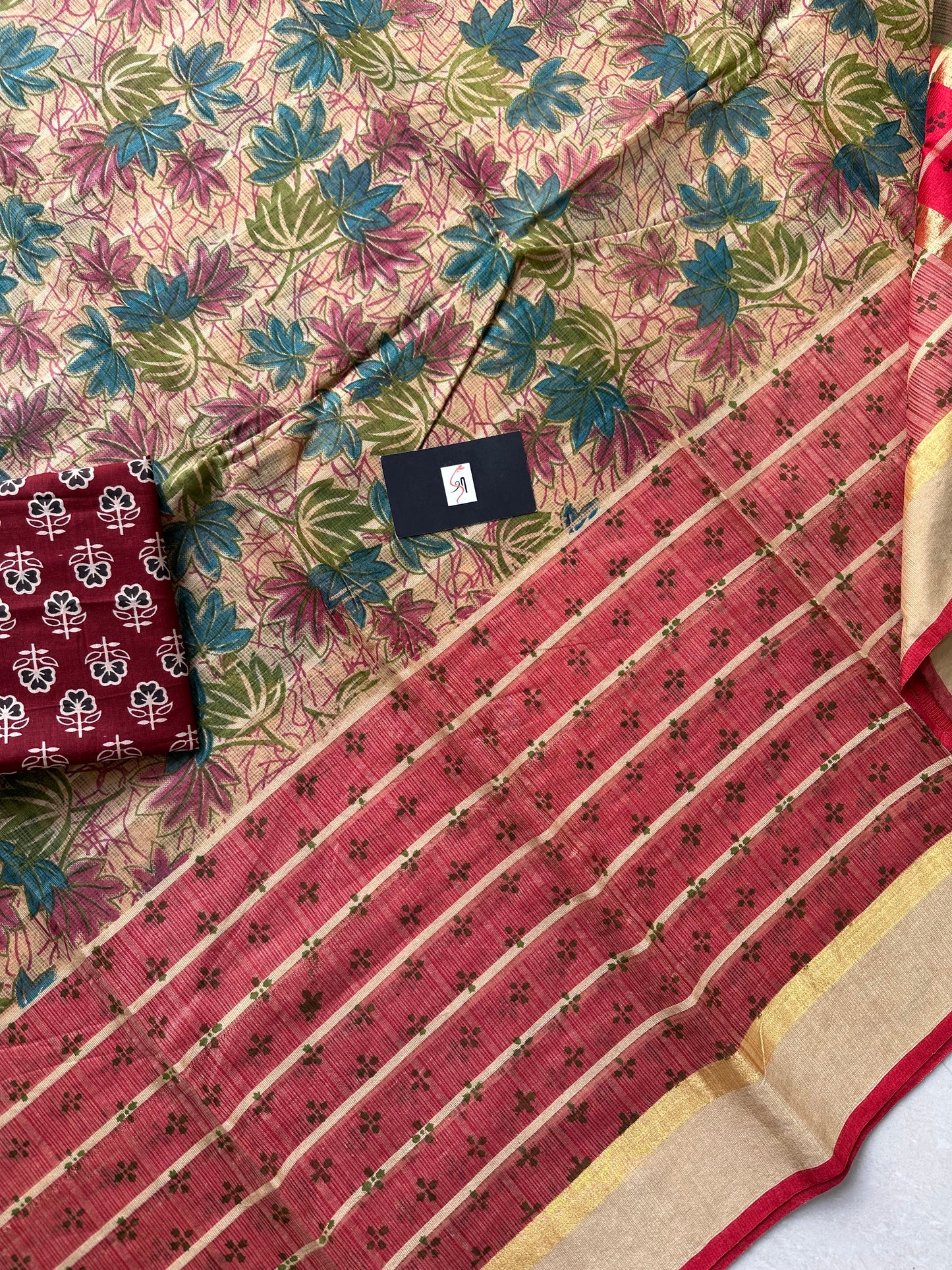 Pure HandBlock Printed Kota Cotton Doria Saree