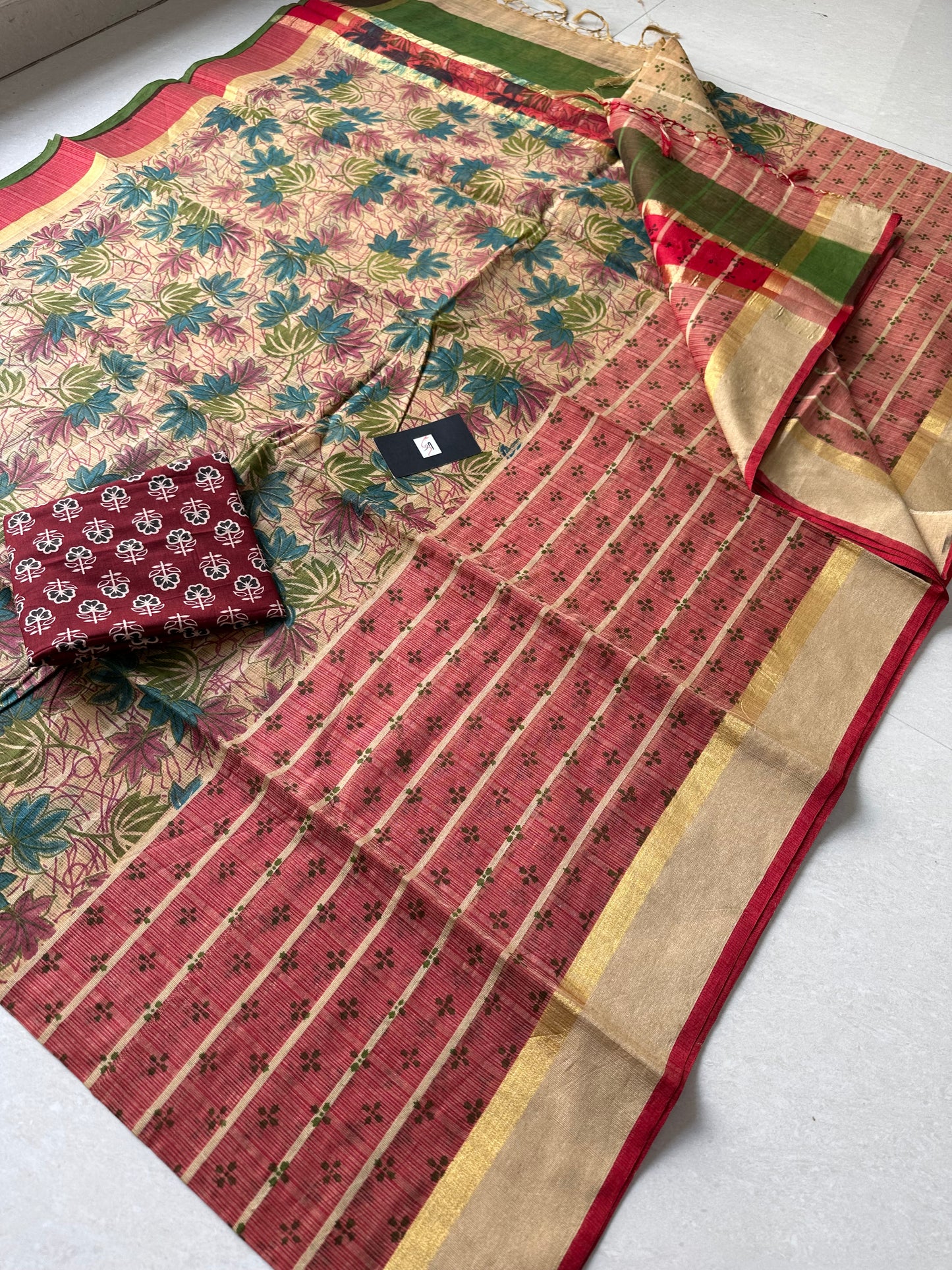 Pure HandBlock Printed Kota Cotton Doria Saree