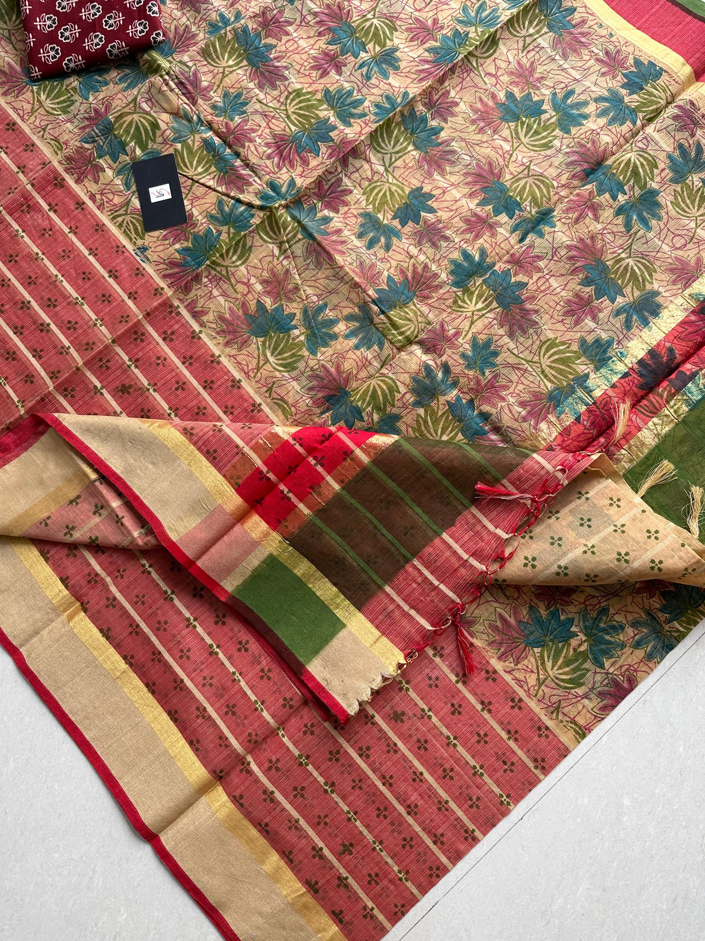 Pure HandBlock Printed Kota Cotton Doria Saree