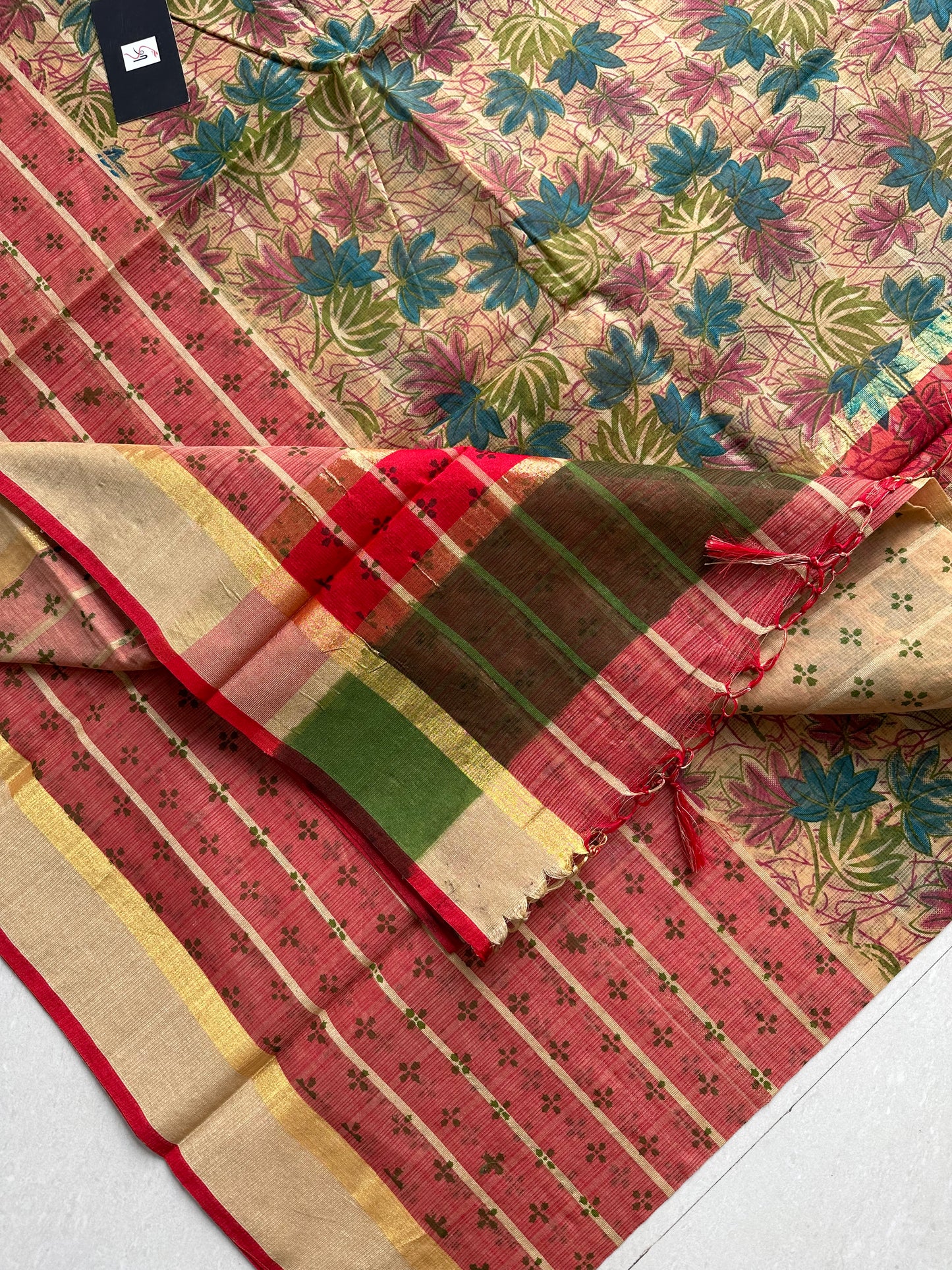 Pure HandBlock Printed Kota Cotton Doria Saree