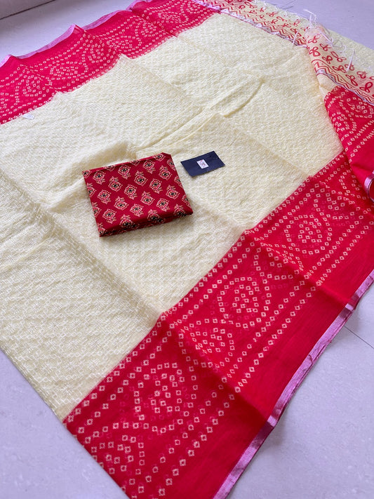 Embroidered HandBlock Printed Kota Cotton Doria Saree