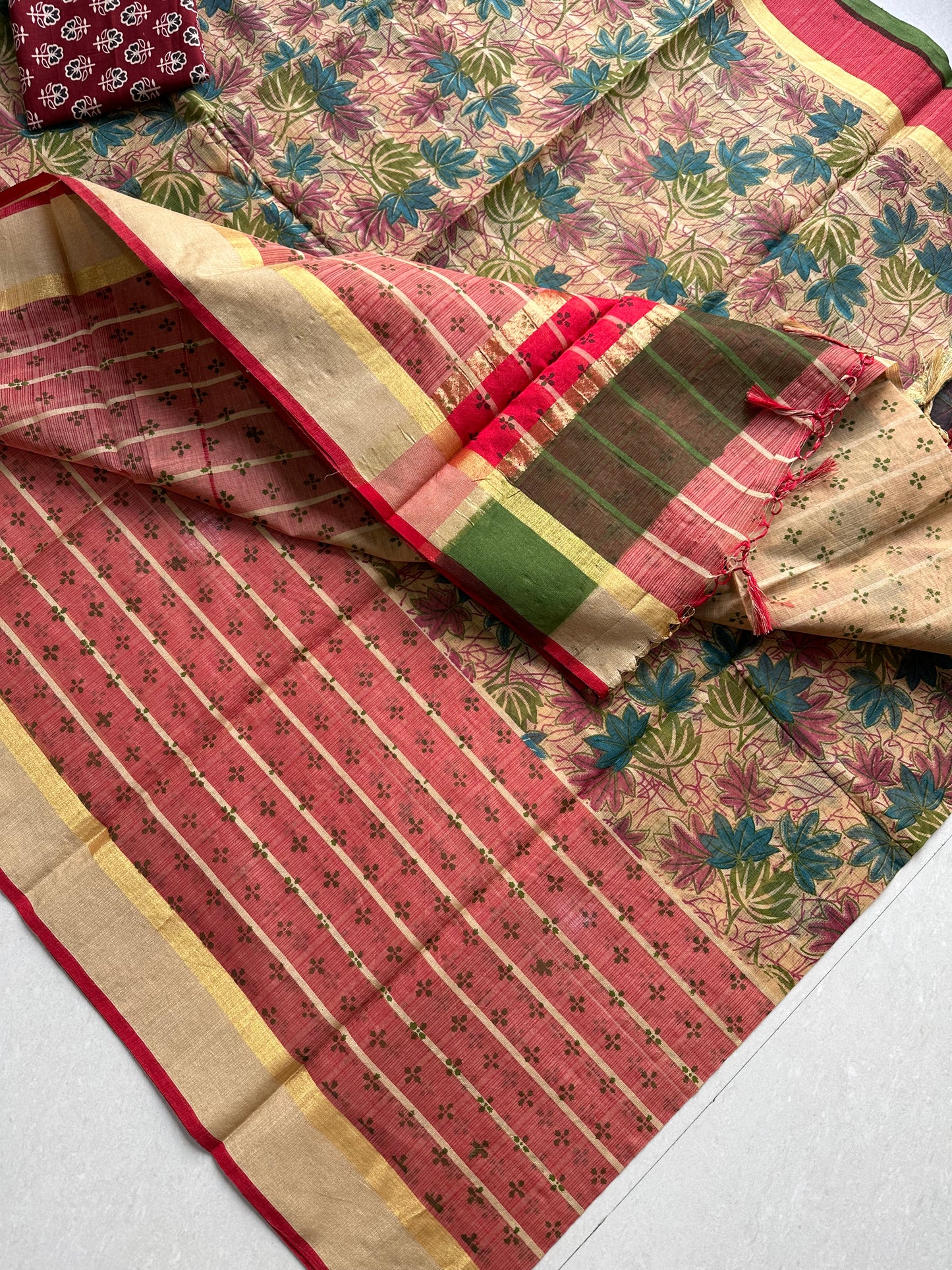 Pure HandBlock Printed Kota Cotton Doria Saree