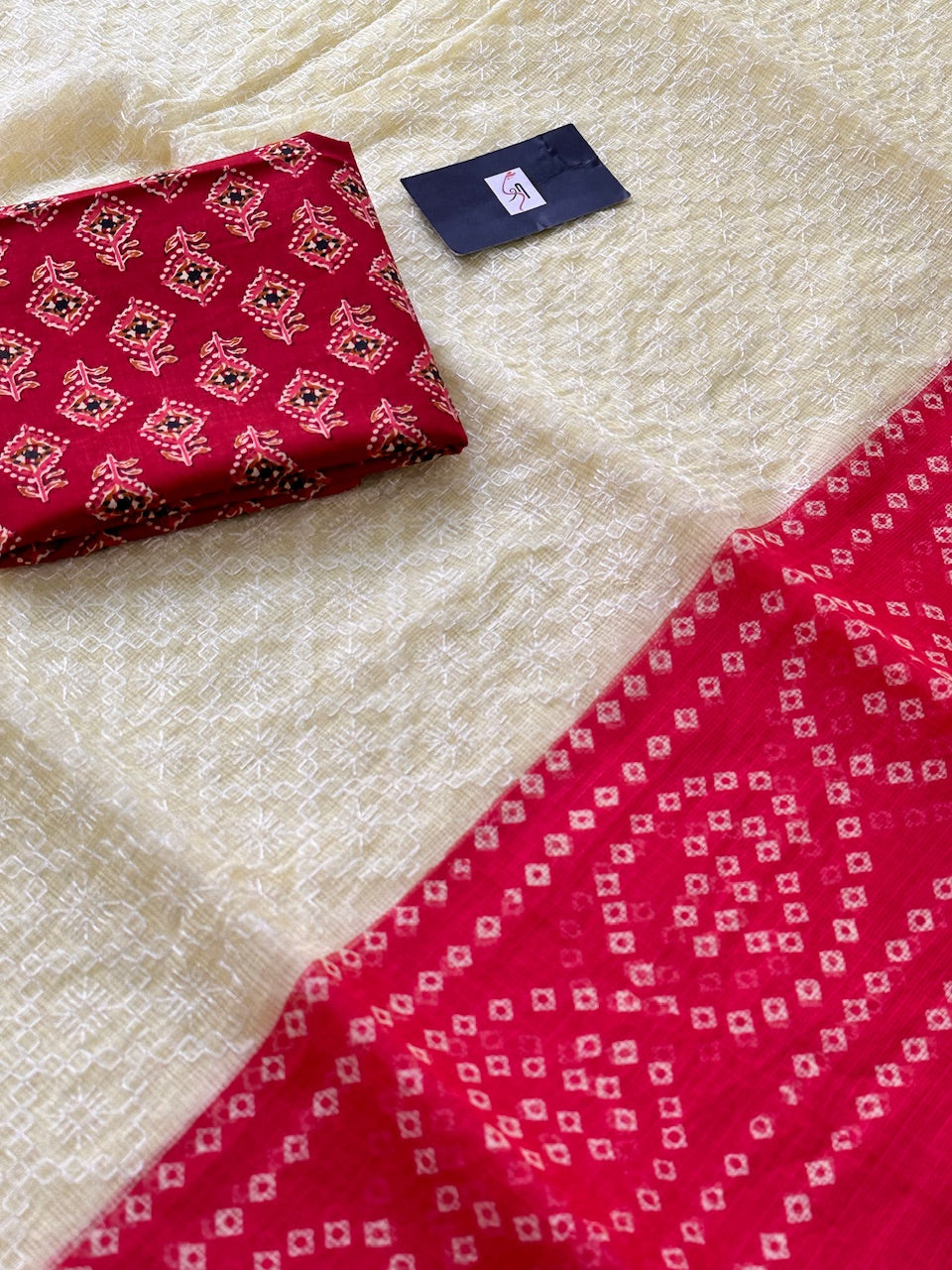 Embroidered HandBlock Printed Kota Cotton Doria Saree