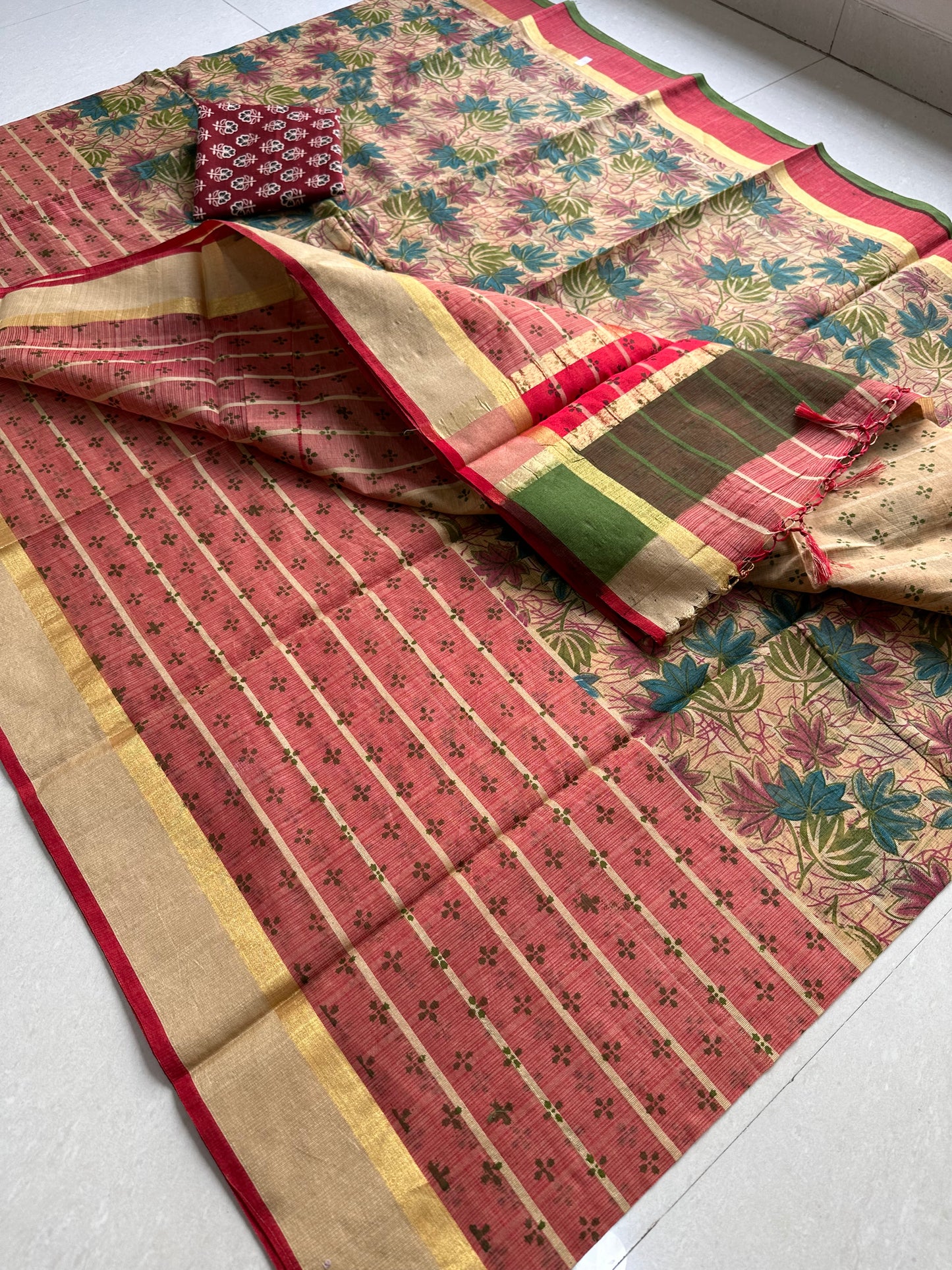 Pure HandBlock Printed Kota Cotton Doria Saree