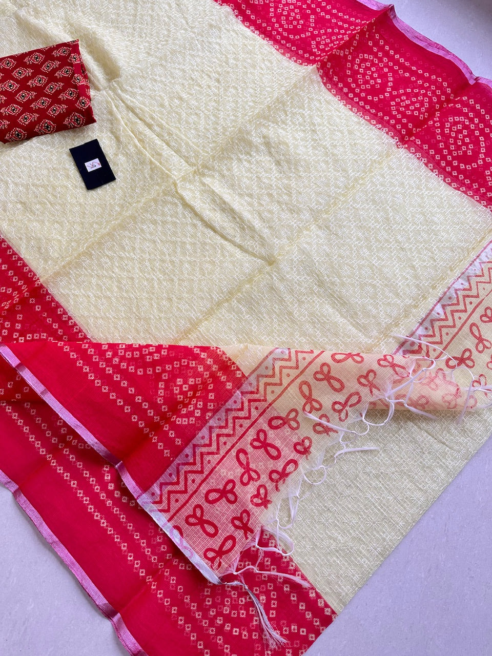 Embroidered HandBlock Printed Kota Cotton Doria Saree