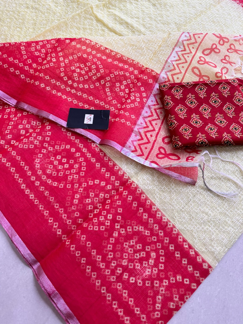 Embroidered HandBlock Printed Kota Cotton Doria Saree