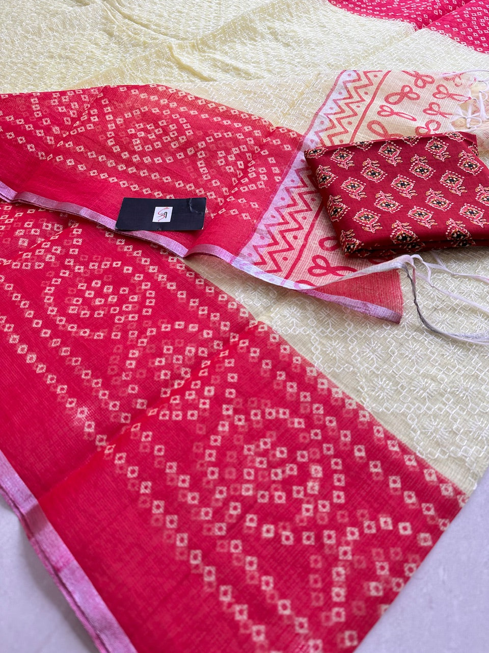 Embroidered HandBlock Printed Kota Cotton Doria Saree