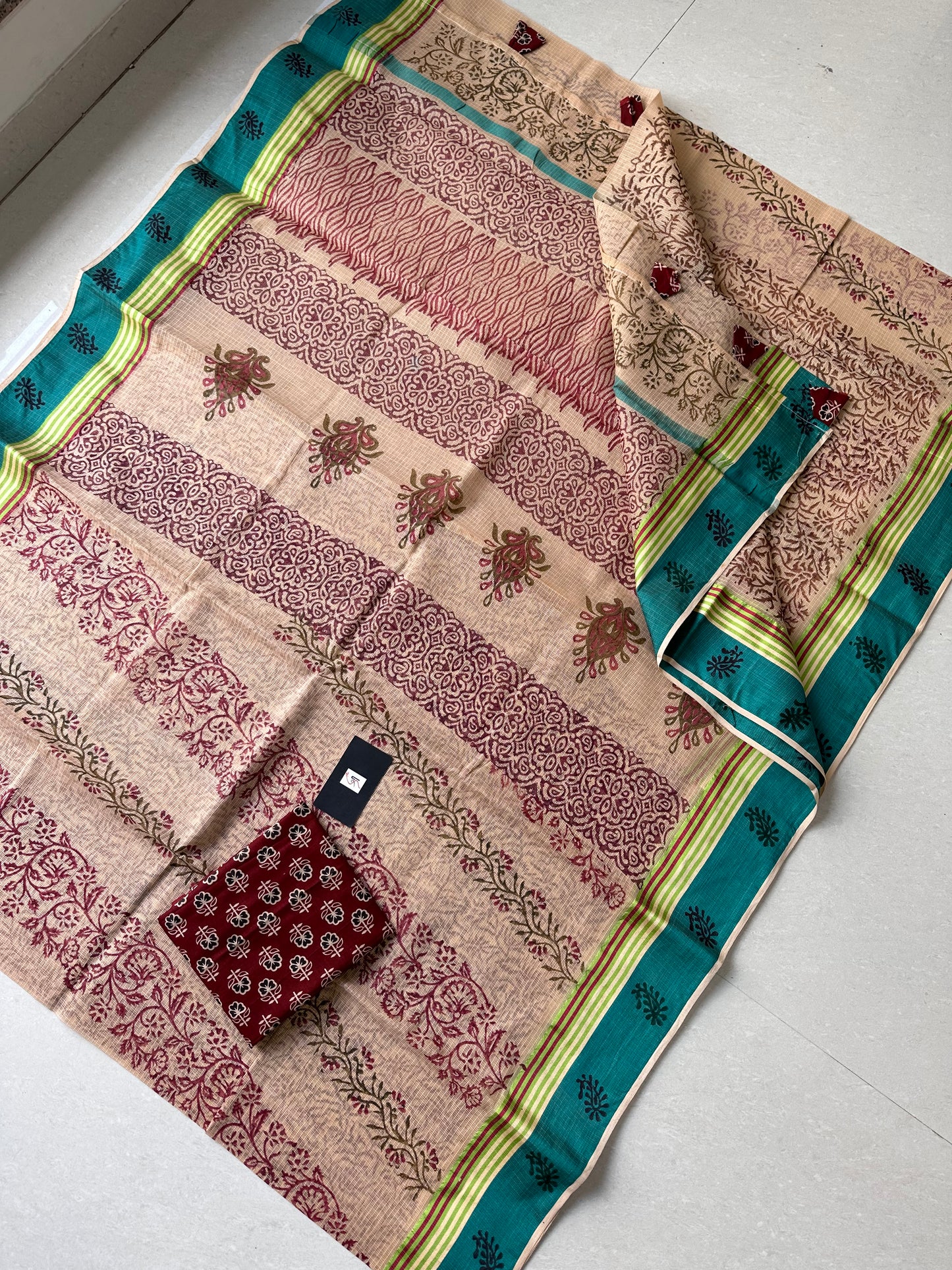 Pure HandBlock Printed Kota Cotton Doria Saree