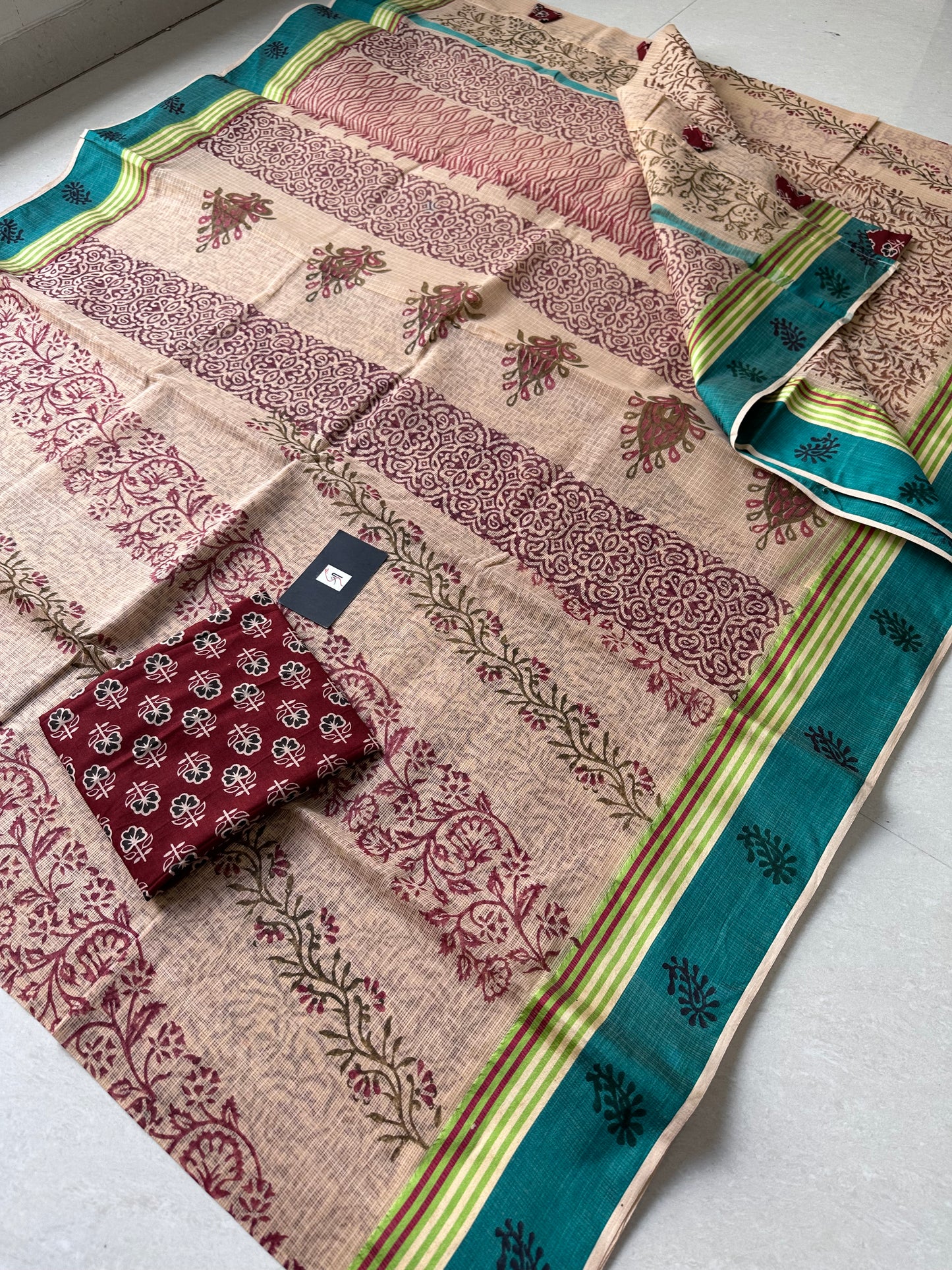 Pure HandBlock Printed Kota Cotton Doria Saree