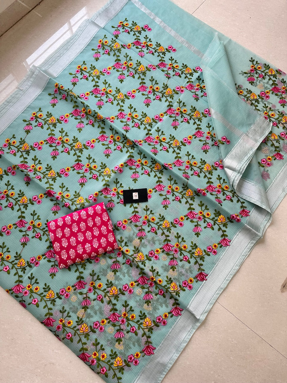 Embroidered Kota Cotton Doria Saree