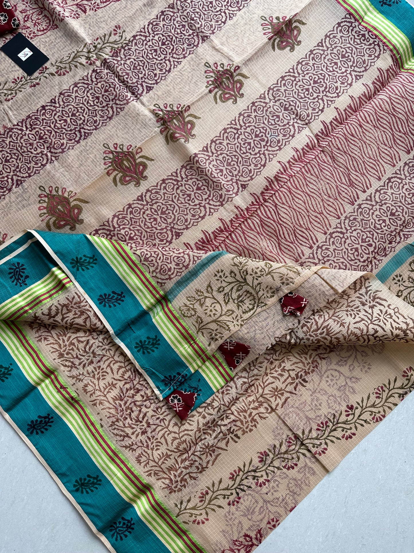 Pure HandBlock Printed Kota Cotton Doria Saree