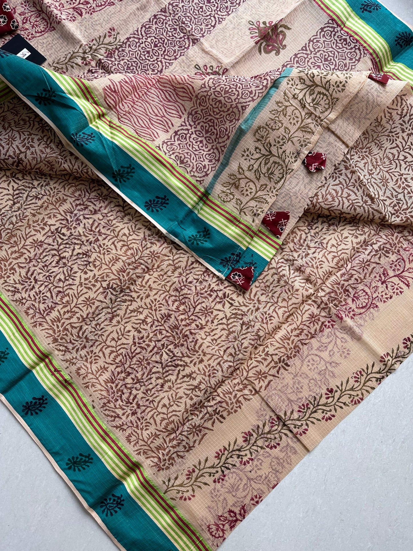 Pure HandBlock Printed Kota Cotton Doria Saree