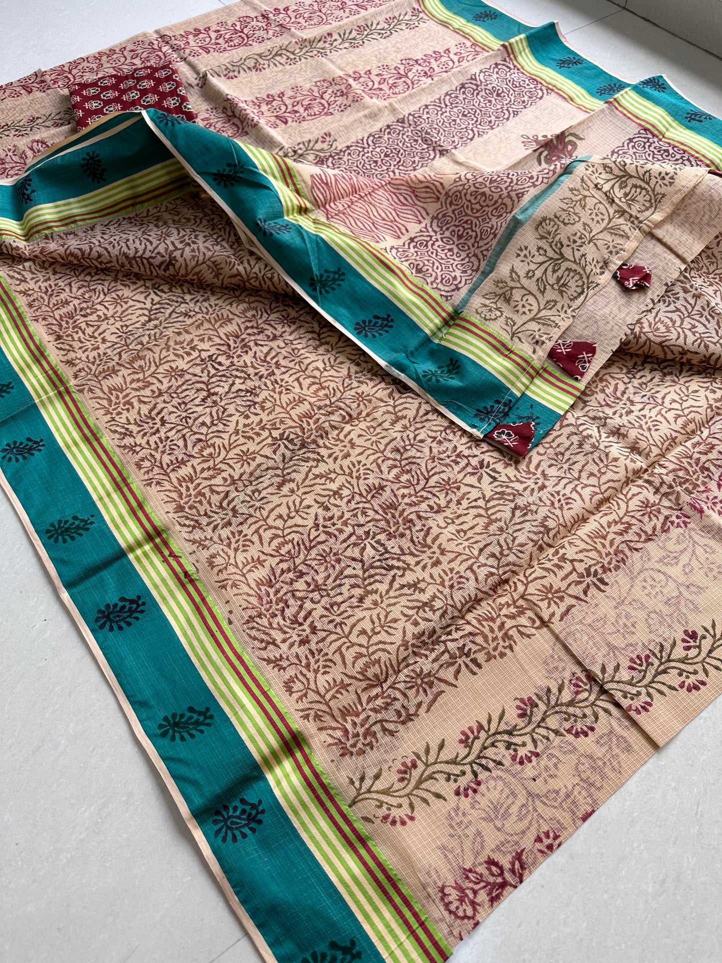 Pure HandBlock Printed Kota Cotton Doria Saree