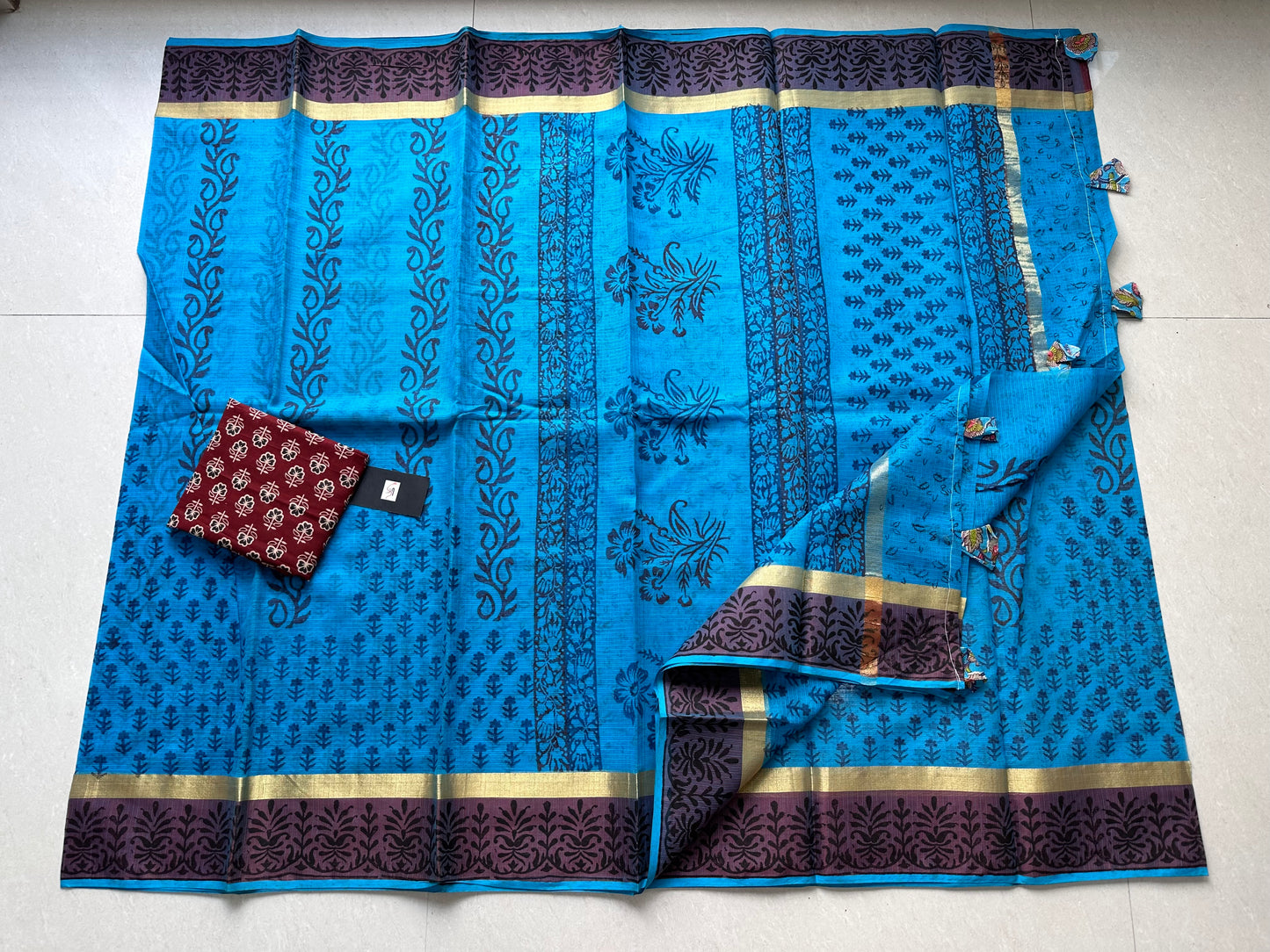 Pure HandBlock Printed Kota Cotton Doria Saree