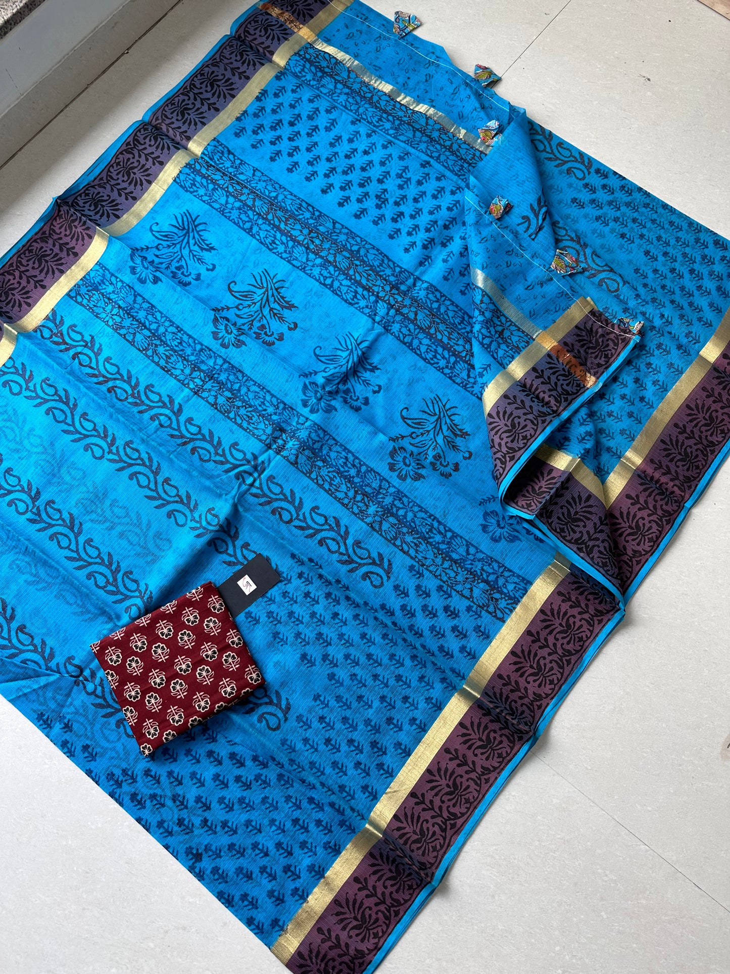 Pure HandBlock Printed Kota Cotton Doria Saree