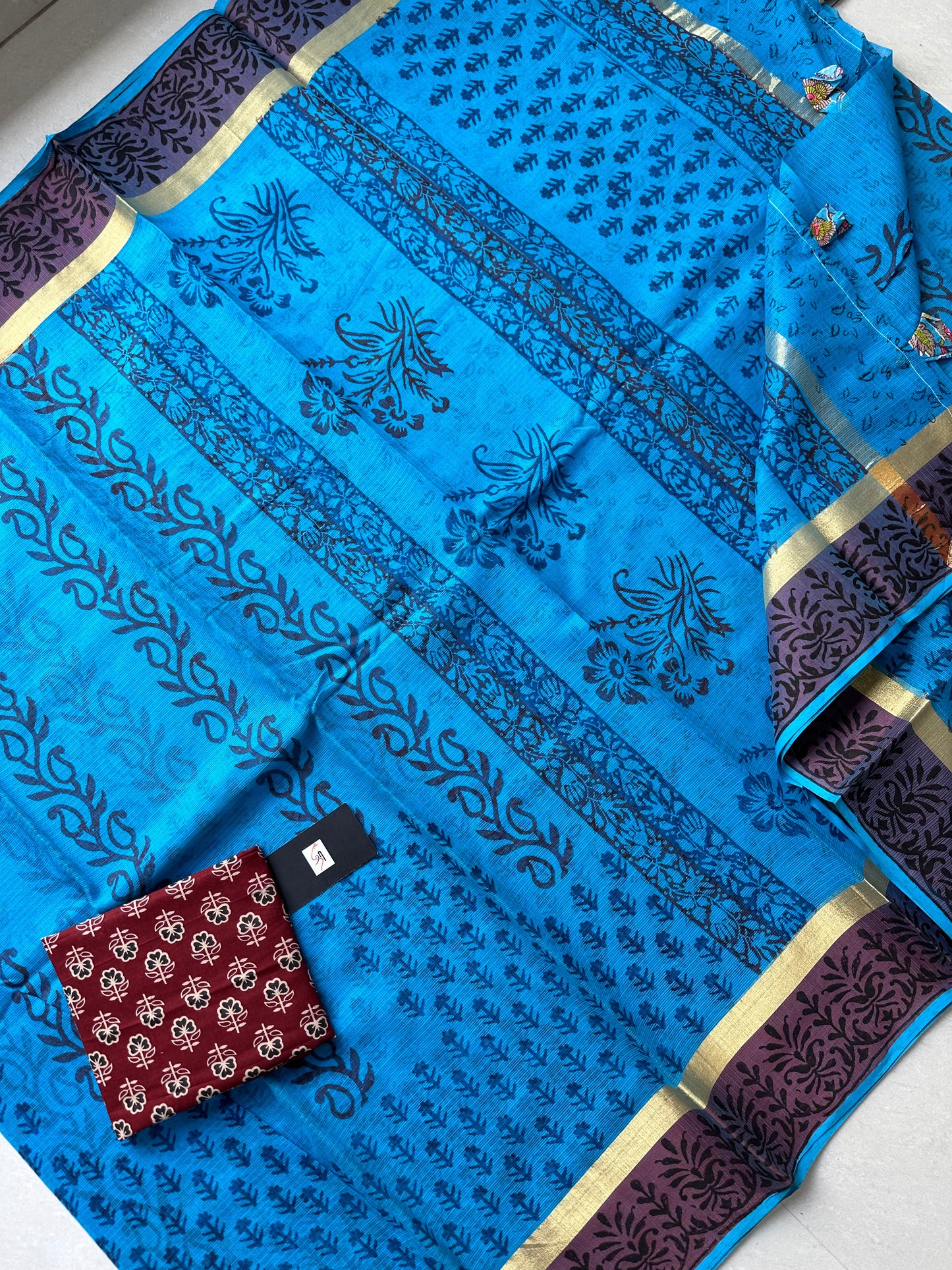 Pure HandBlock Printed Kota Cotton Doria Saree