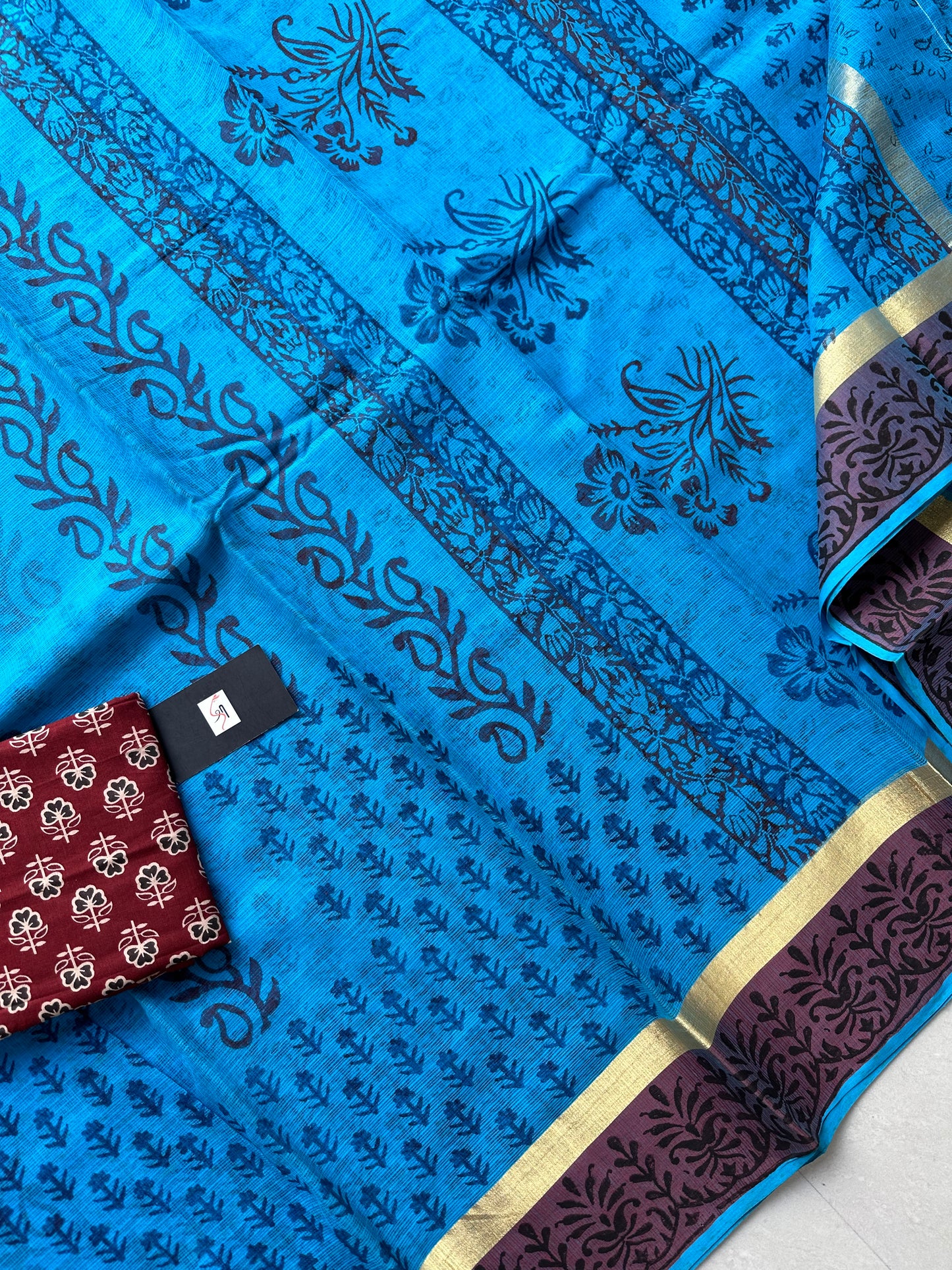 Pure HandBlock Printed Kota Cotton Doria Saree