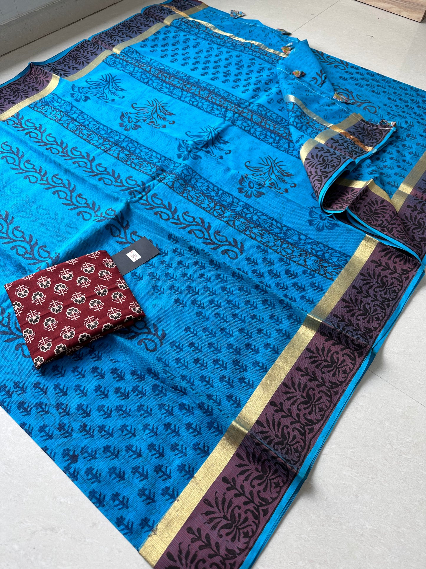 Pure HandBlock Printed Kota Cotton Doria Saree