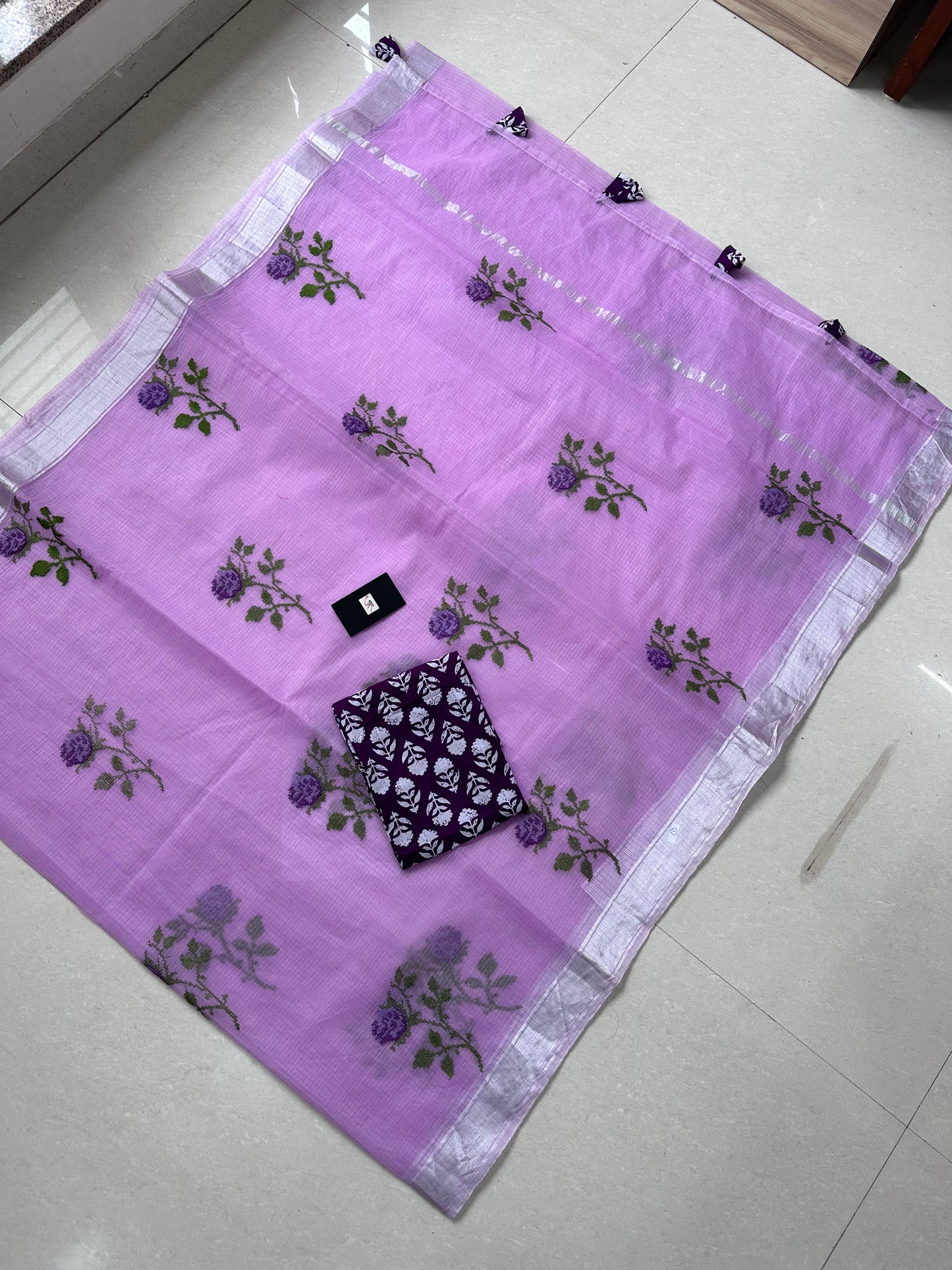 Embroidered Kota Cotton Doria Saree