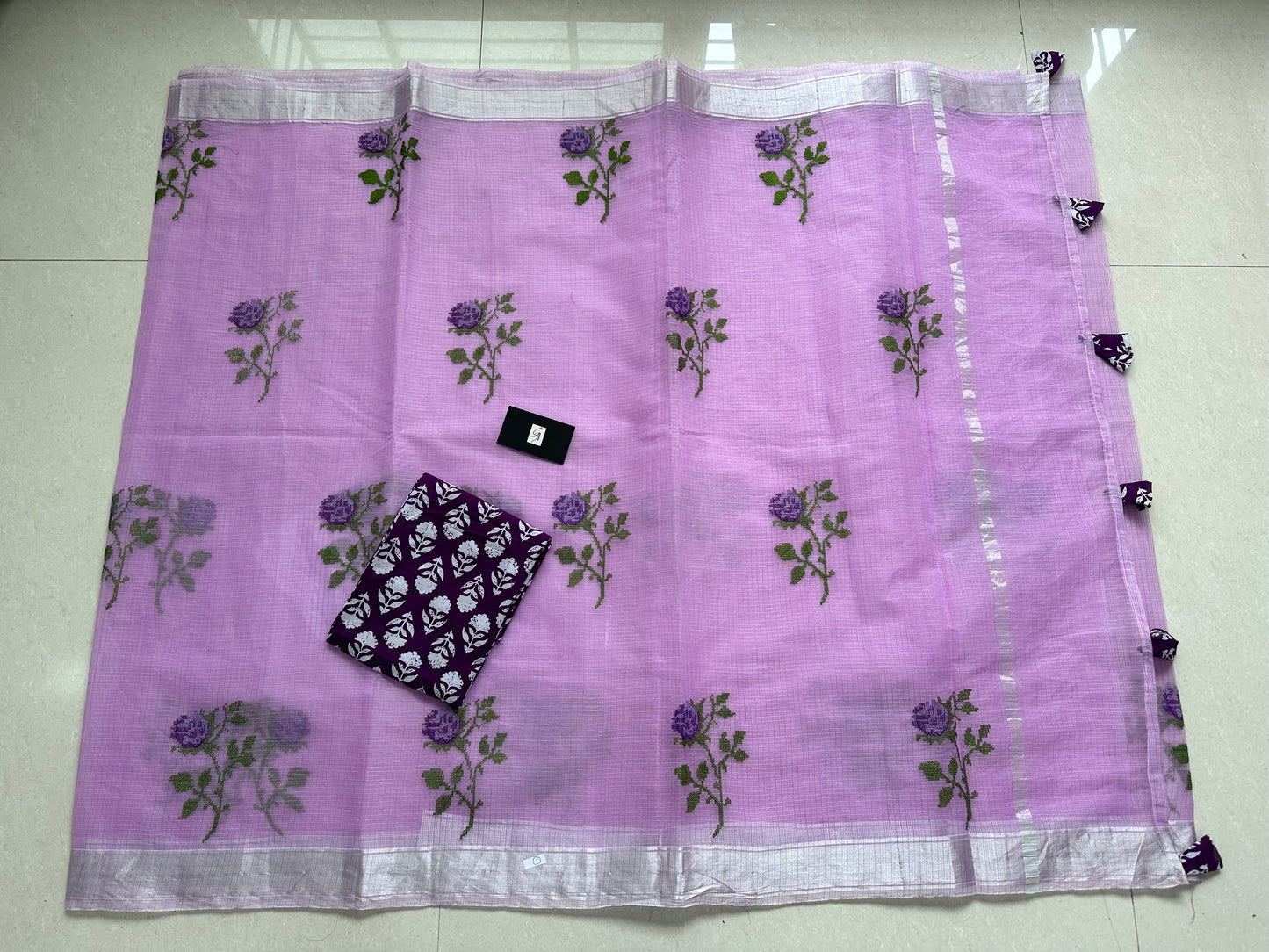 Embroidered Kota Cotton Doria Saree