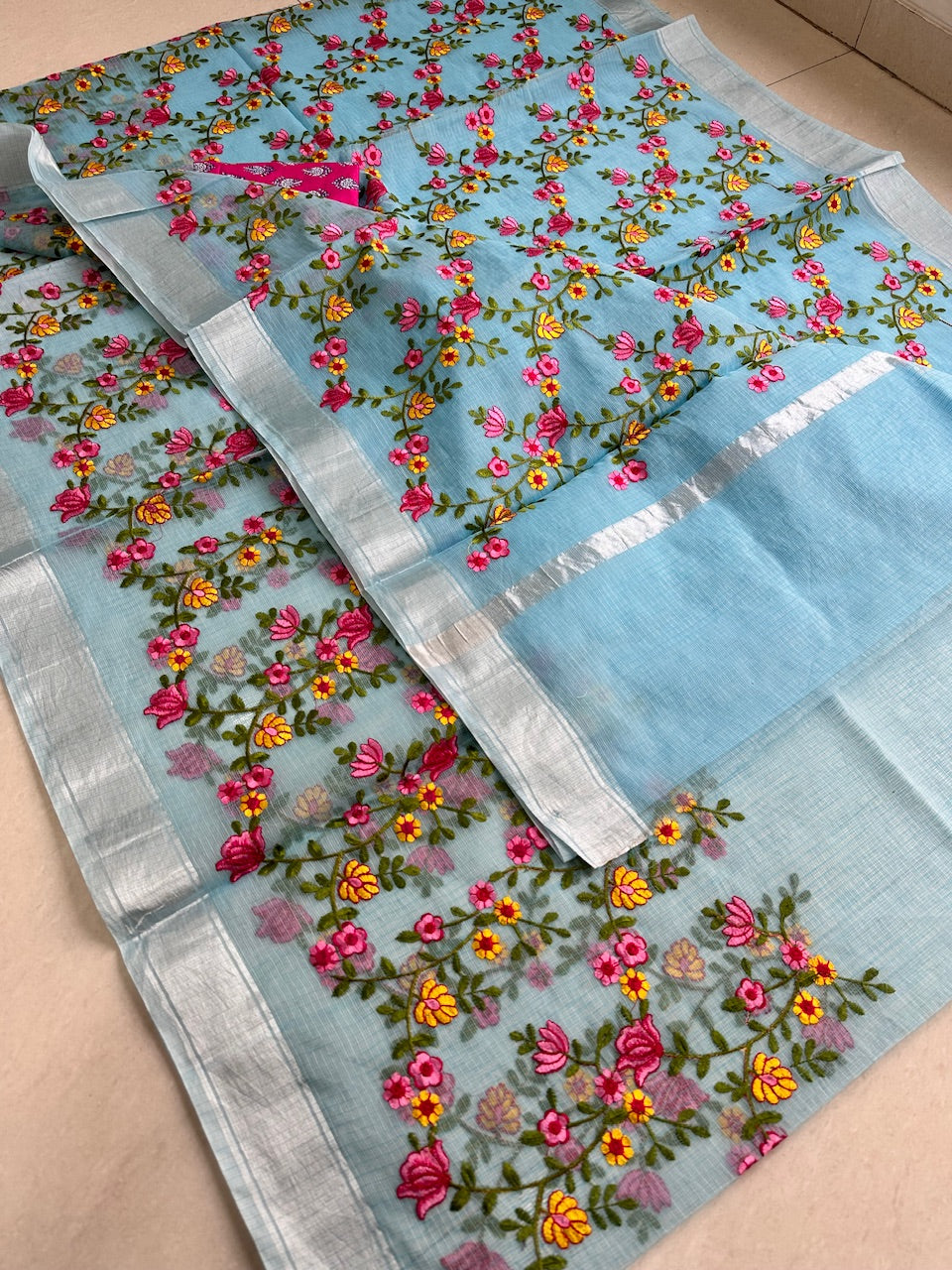 Embroidered Kota Cotton Doria Saree