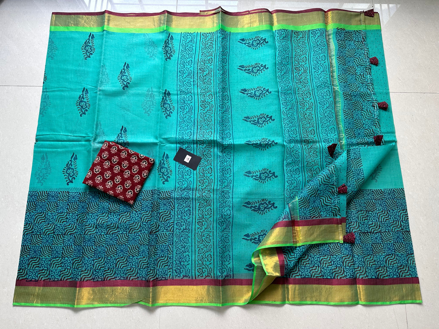 Pure HandBlock Printed Kota Cotton Doria Saree