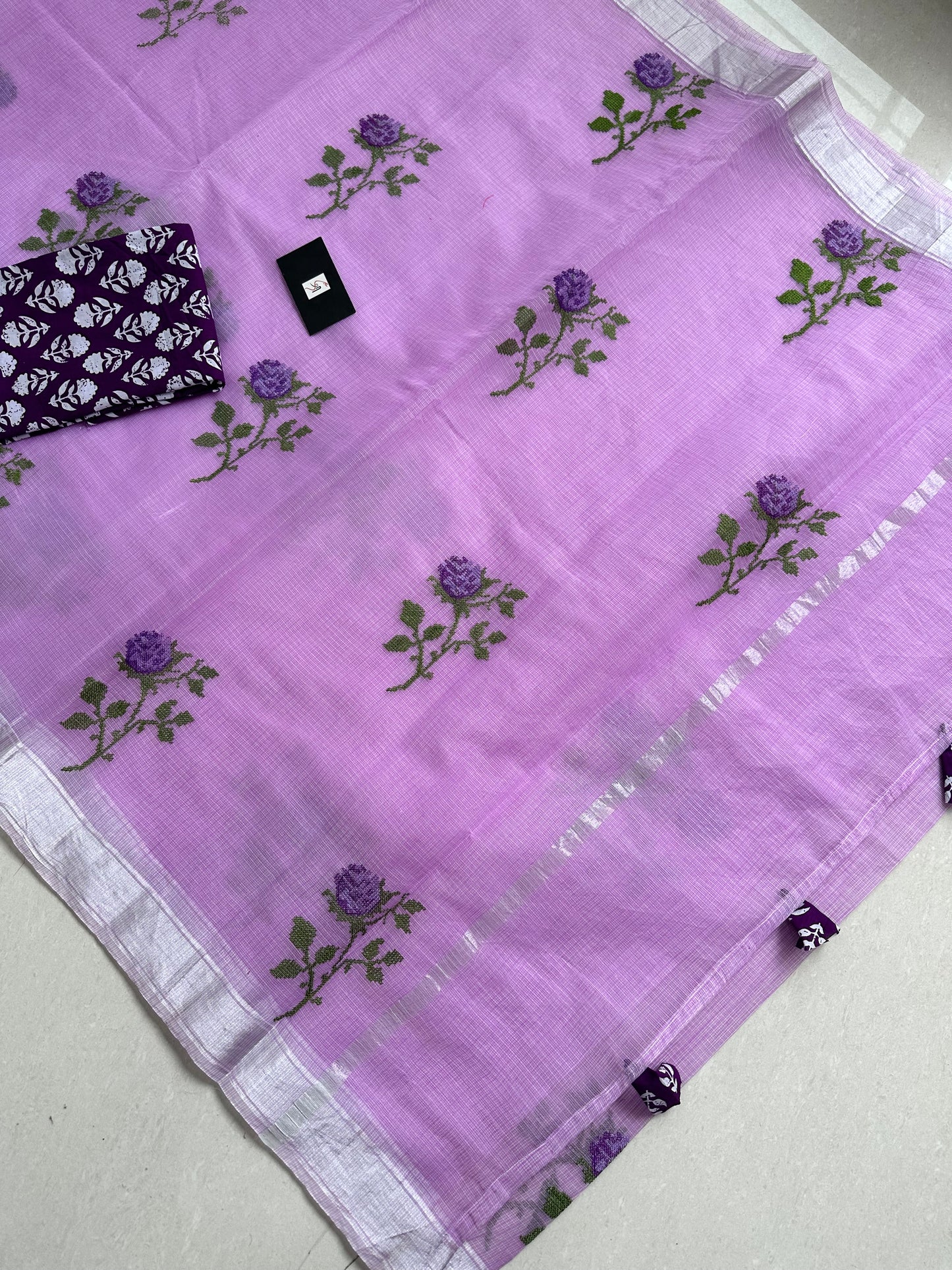 Embroidered Kota Cotton Doria Saree