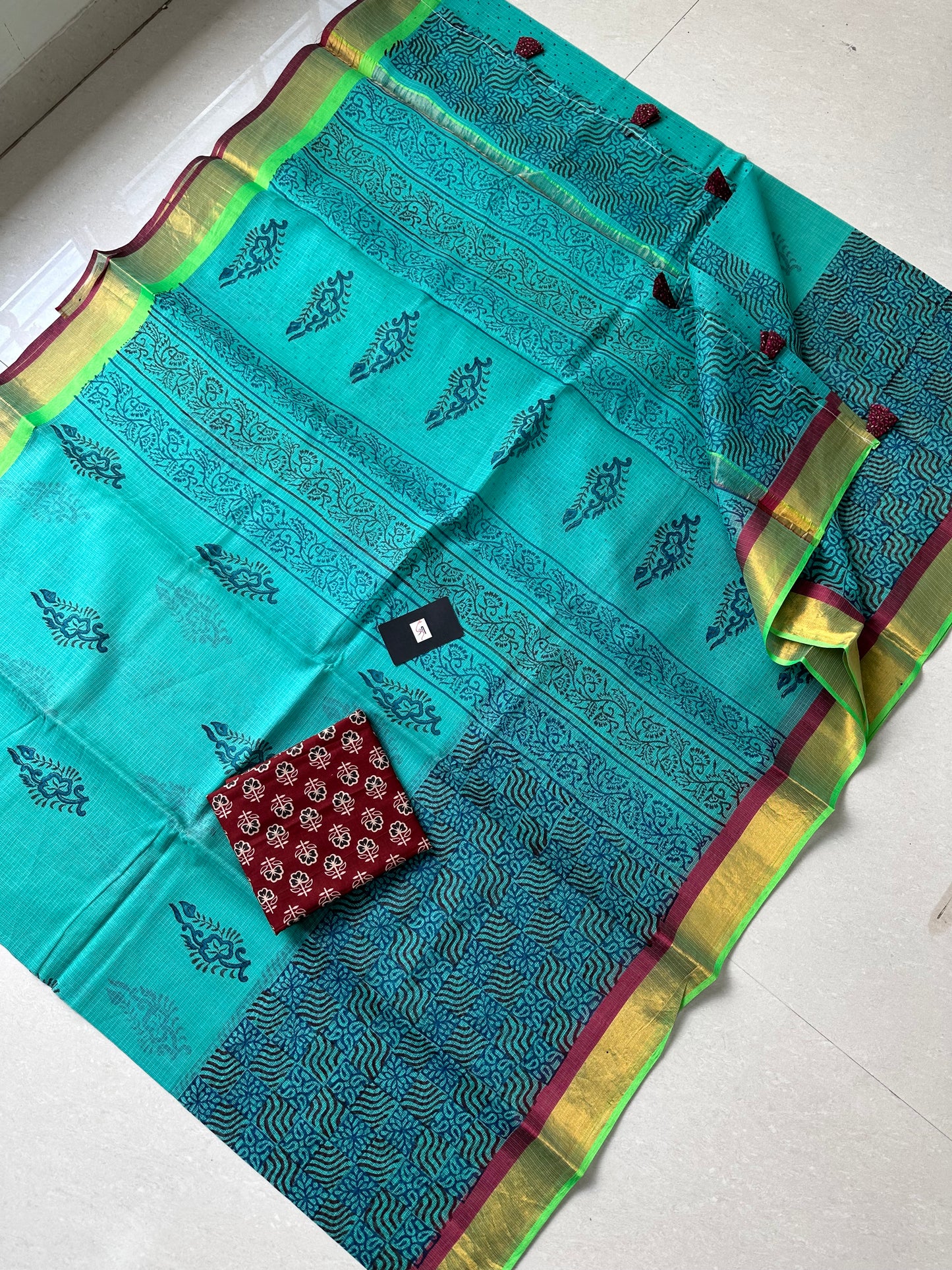 Pure HandBlock Printed Kota Cotton Doria Saree