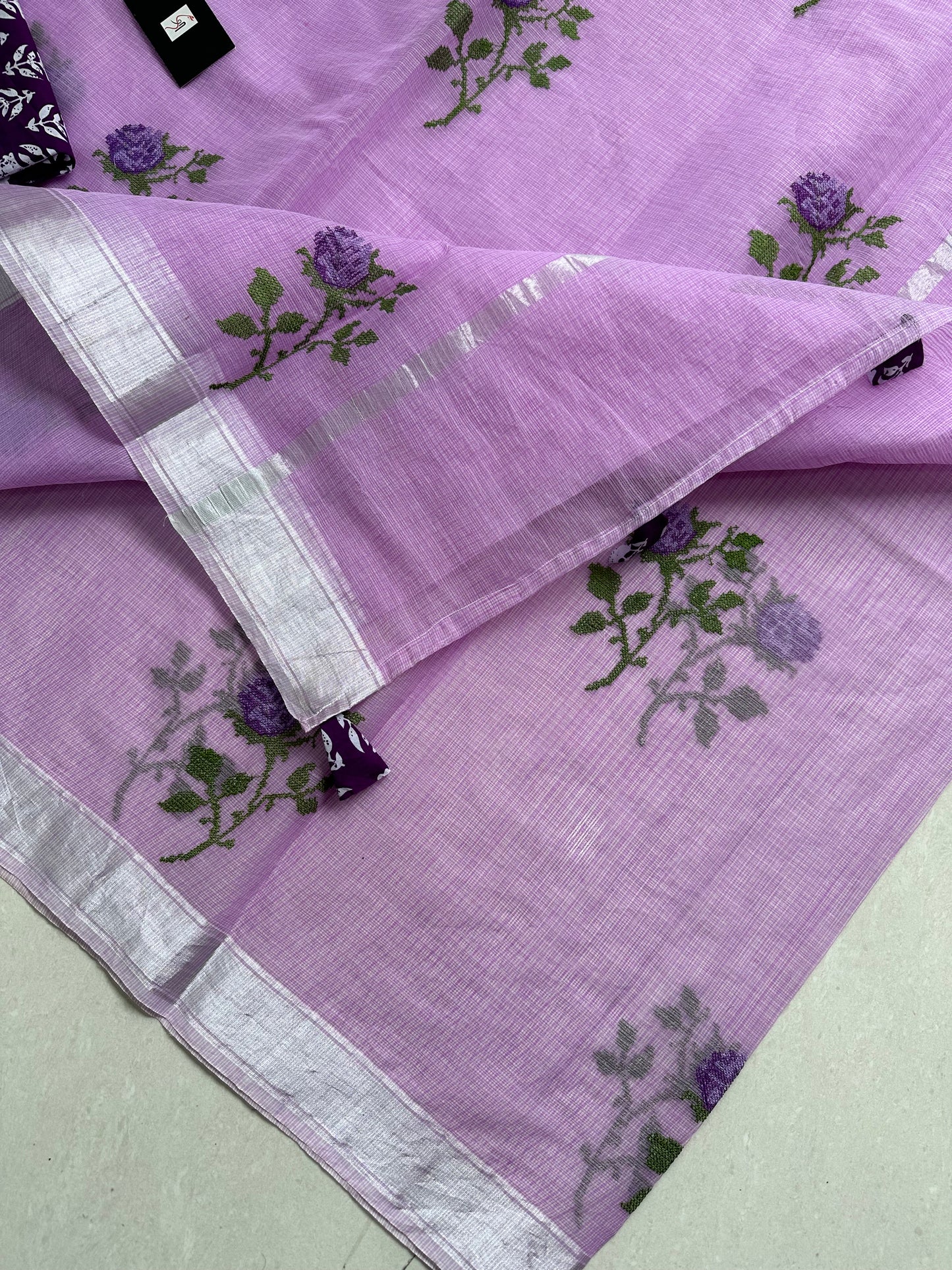 Embroidered Kota Cotton Doria Saree