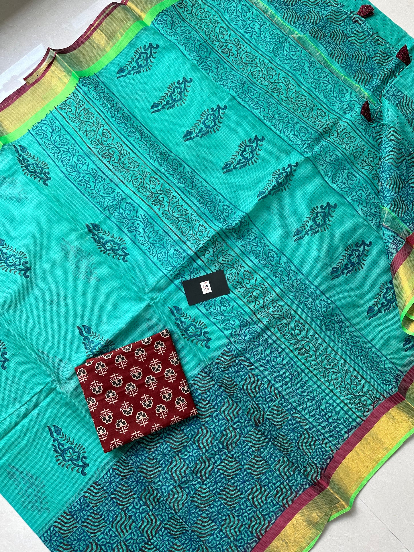 Pure HandBlock Printed Kota Cotton Doria Saree