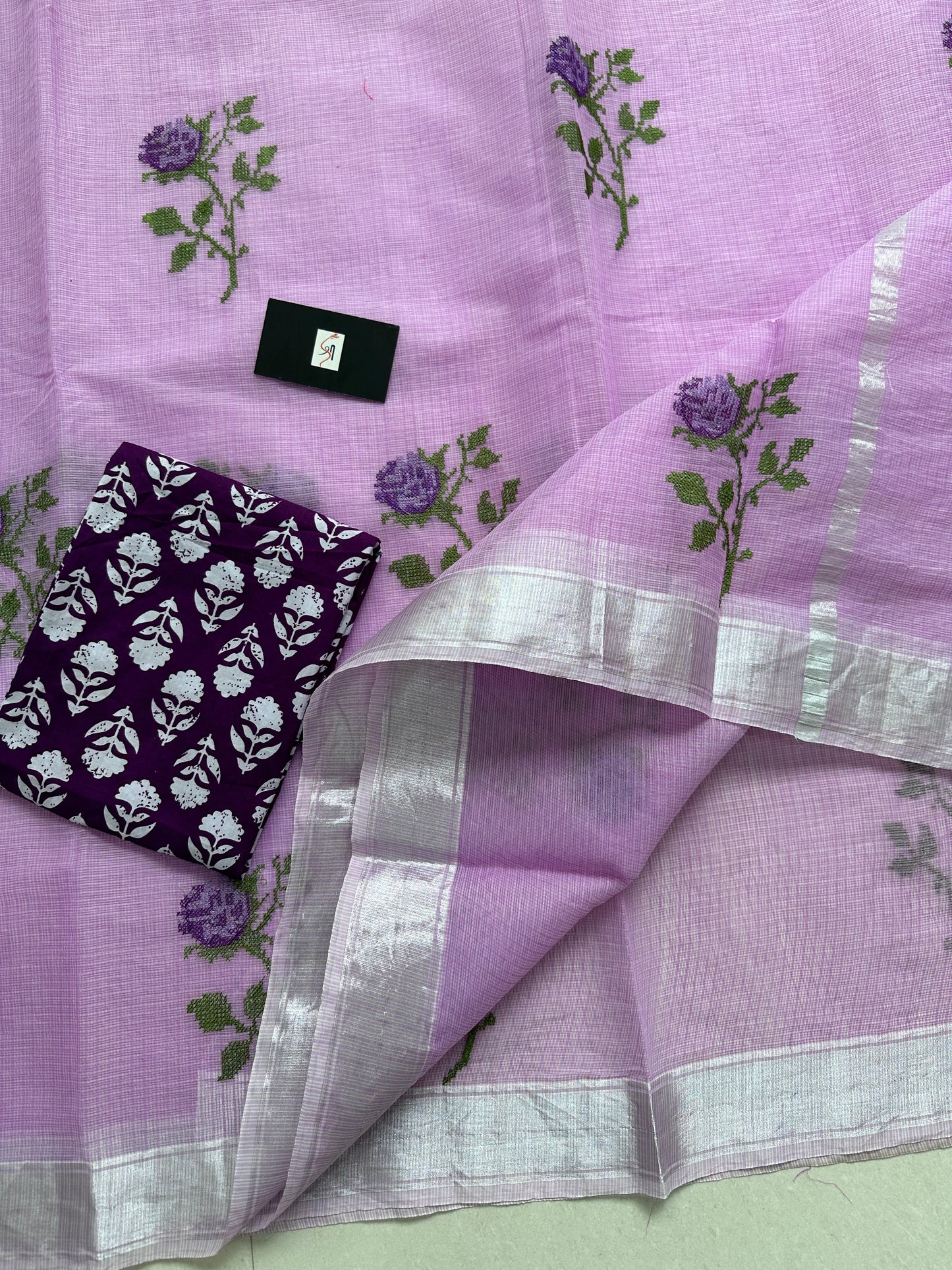 Embroidered Kota Cotton Doria Saree