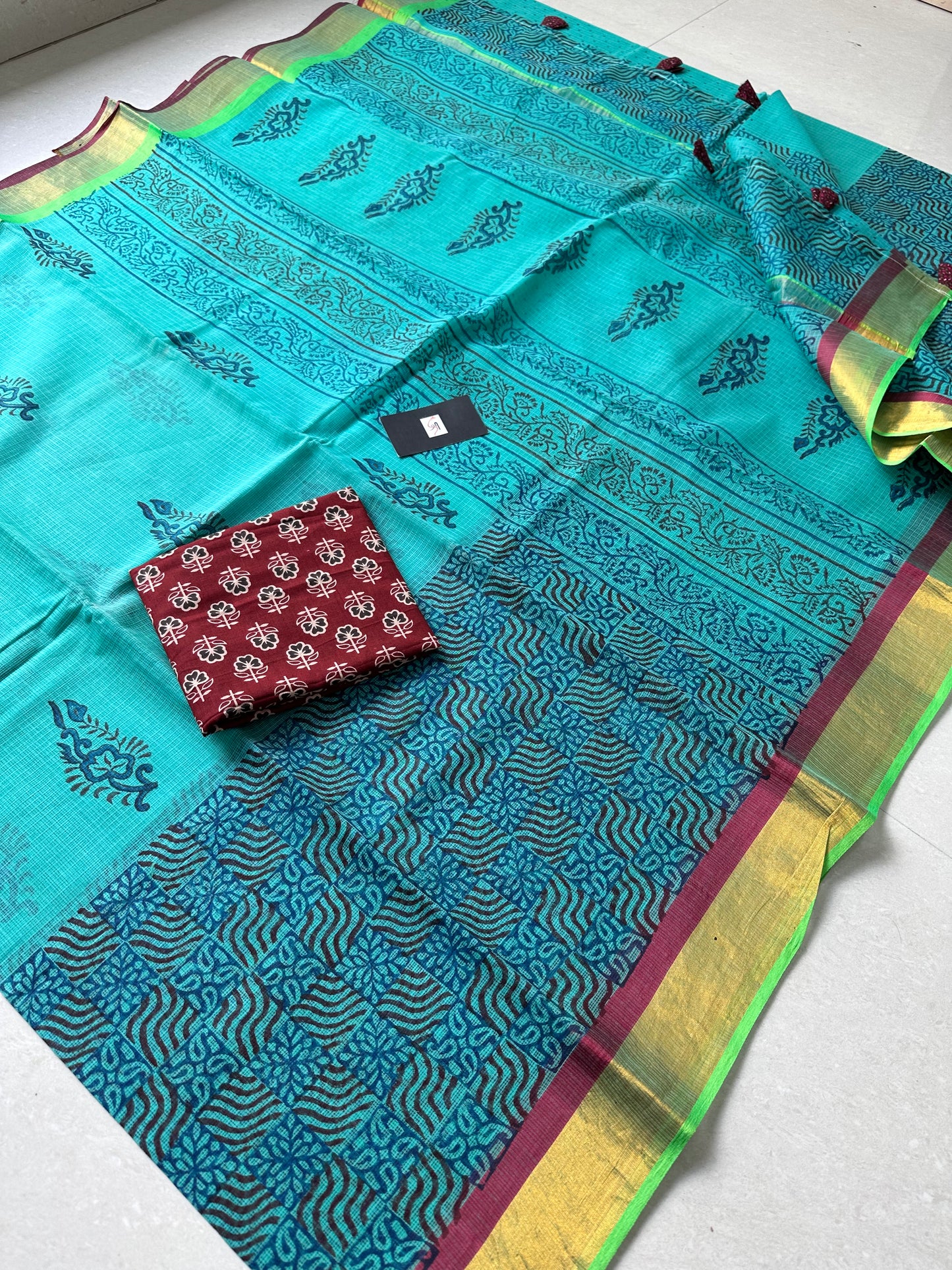 Pure HandBlock Printed Kota Cotton Doria Saree