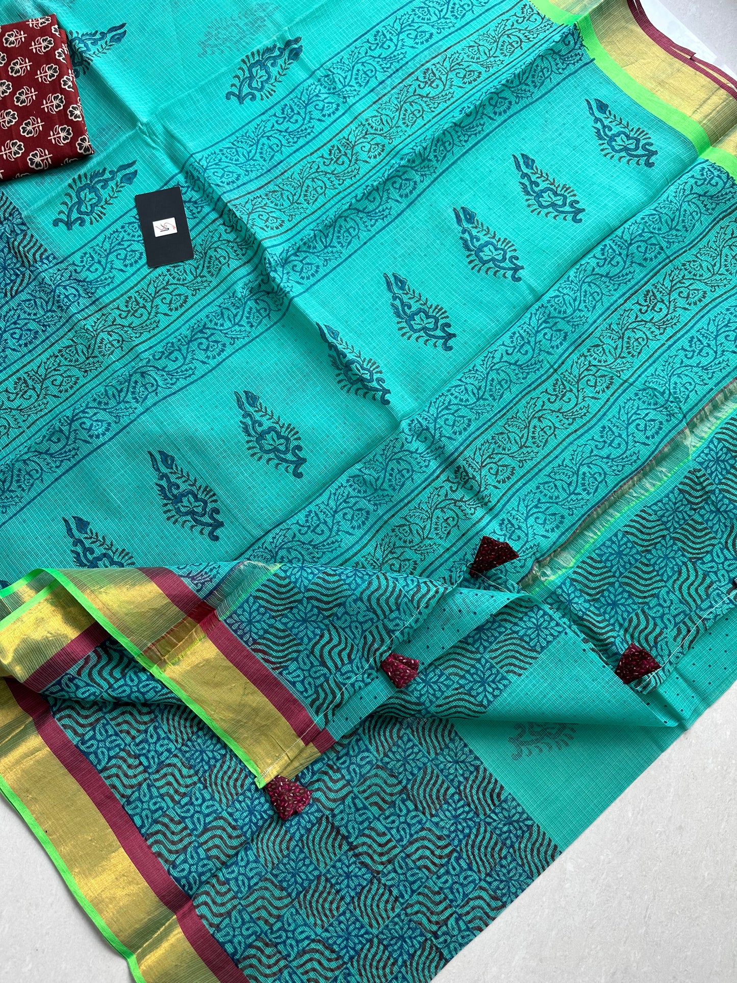 Pure HandBlock Printed Kota Cotton Doria Saree