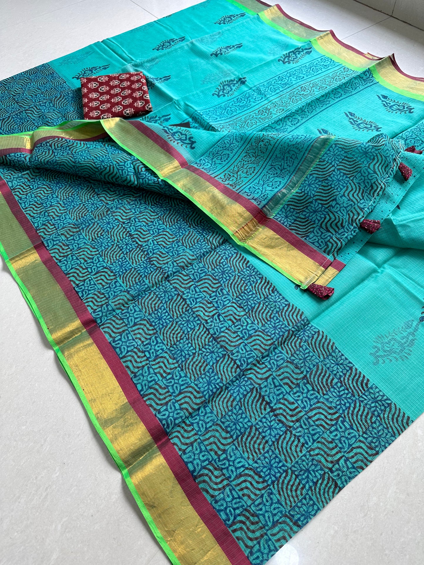 Pure HandBlock Printed Kota Cotton Doria Saree