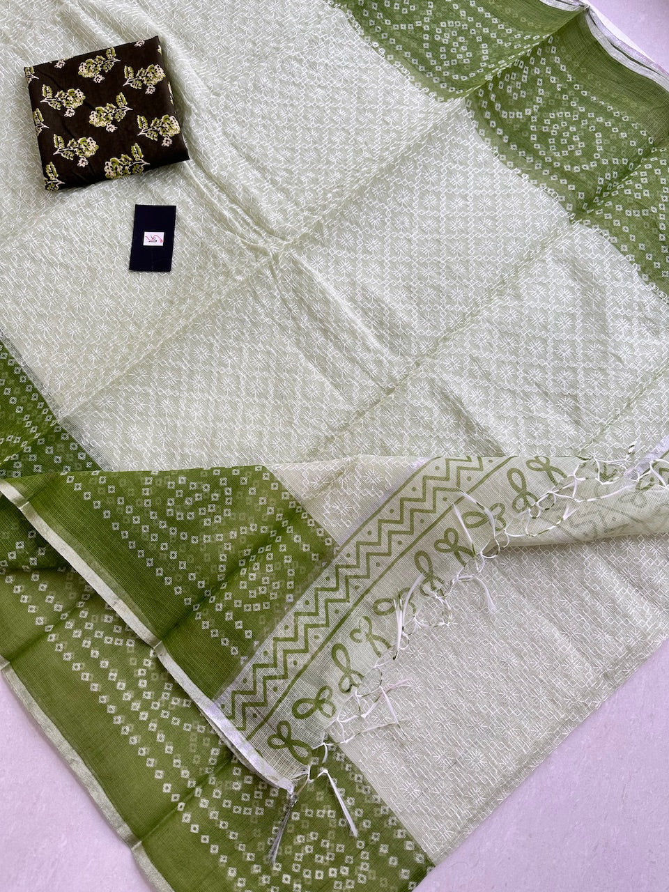 Embroidered HandBlock Printed Kota Cotton Doria Saree