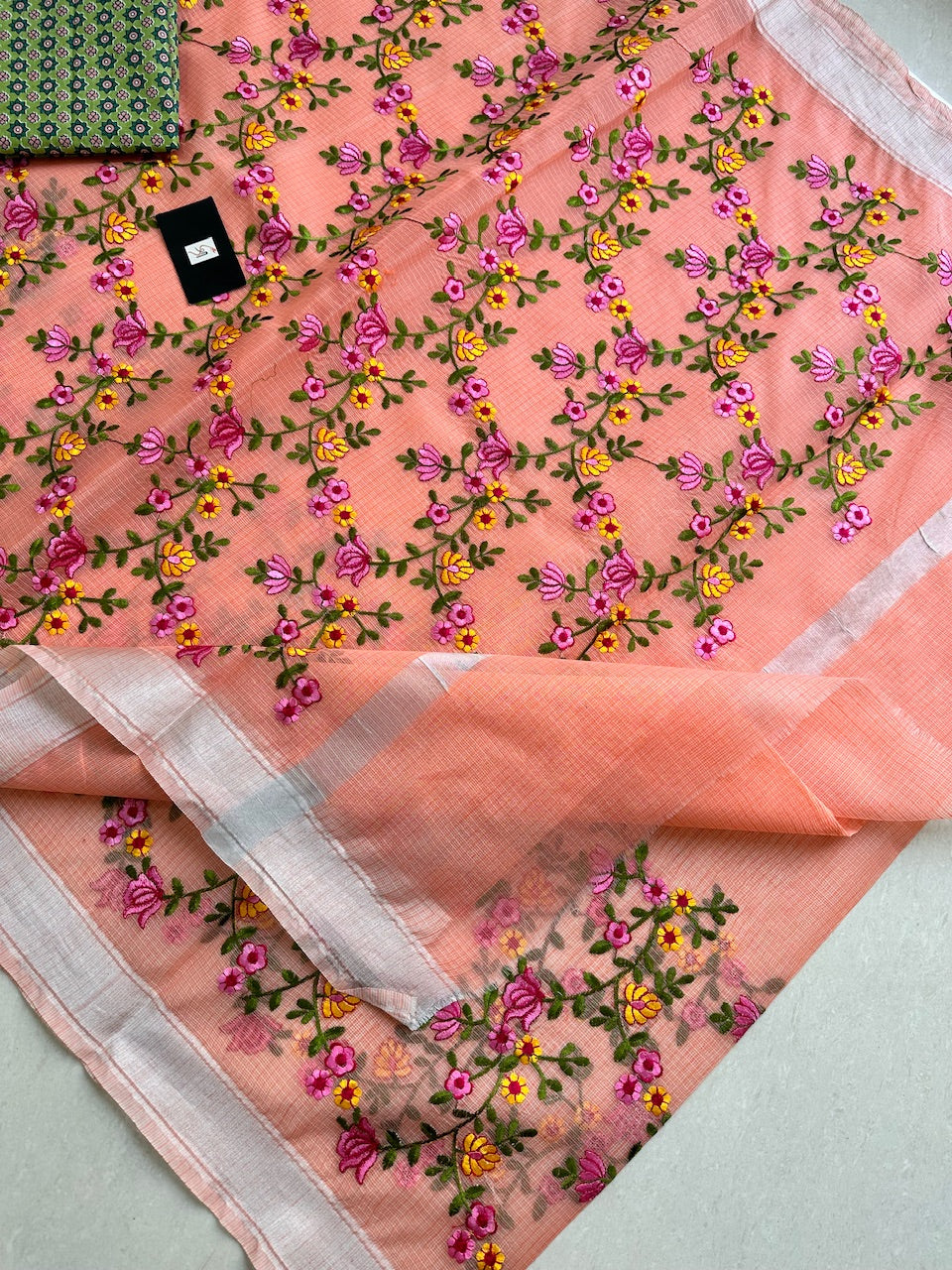 Embroidered Kota Cotton Doria Saree