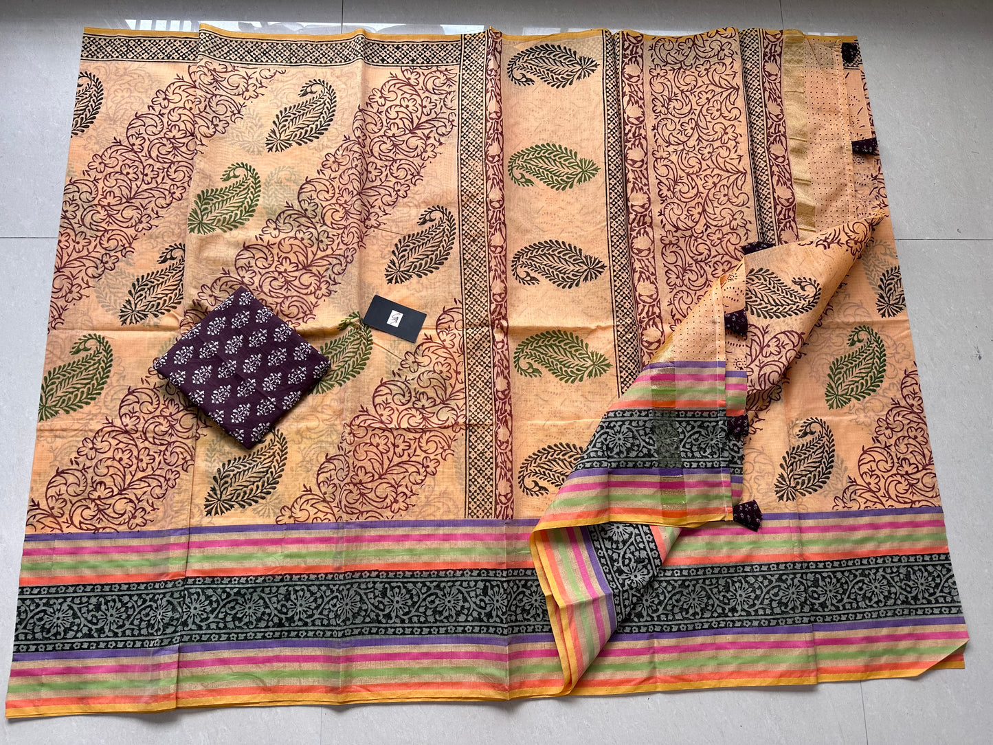 Pure HandBlock Printed Kota Cotton Doria Saree