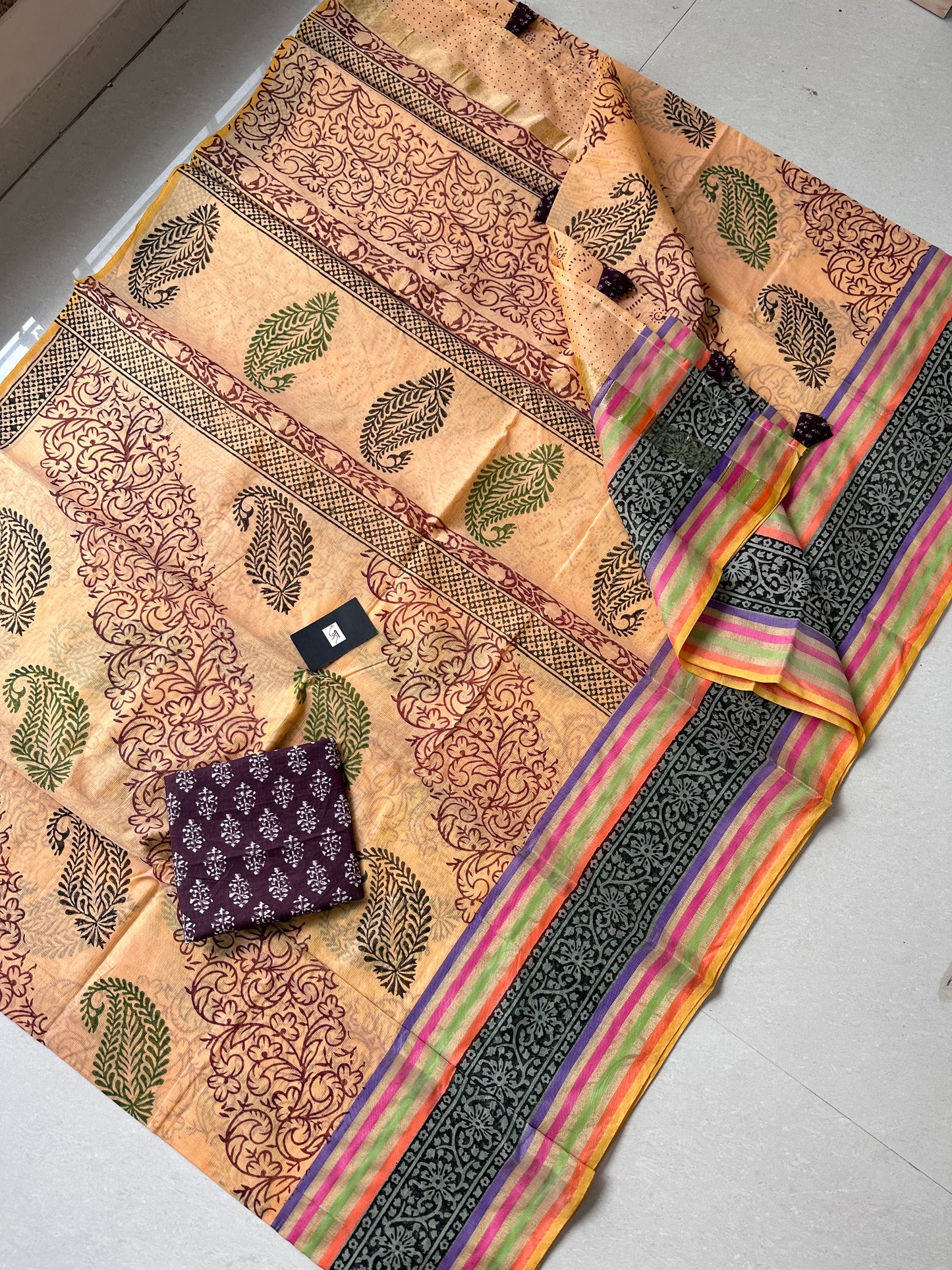 Pure HandBlock Printed Kota Cotton Doria Saree