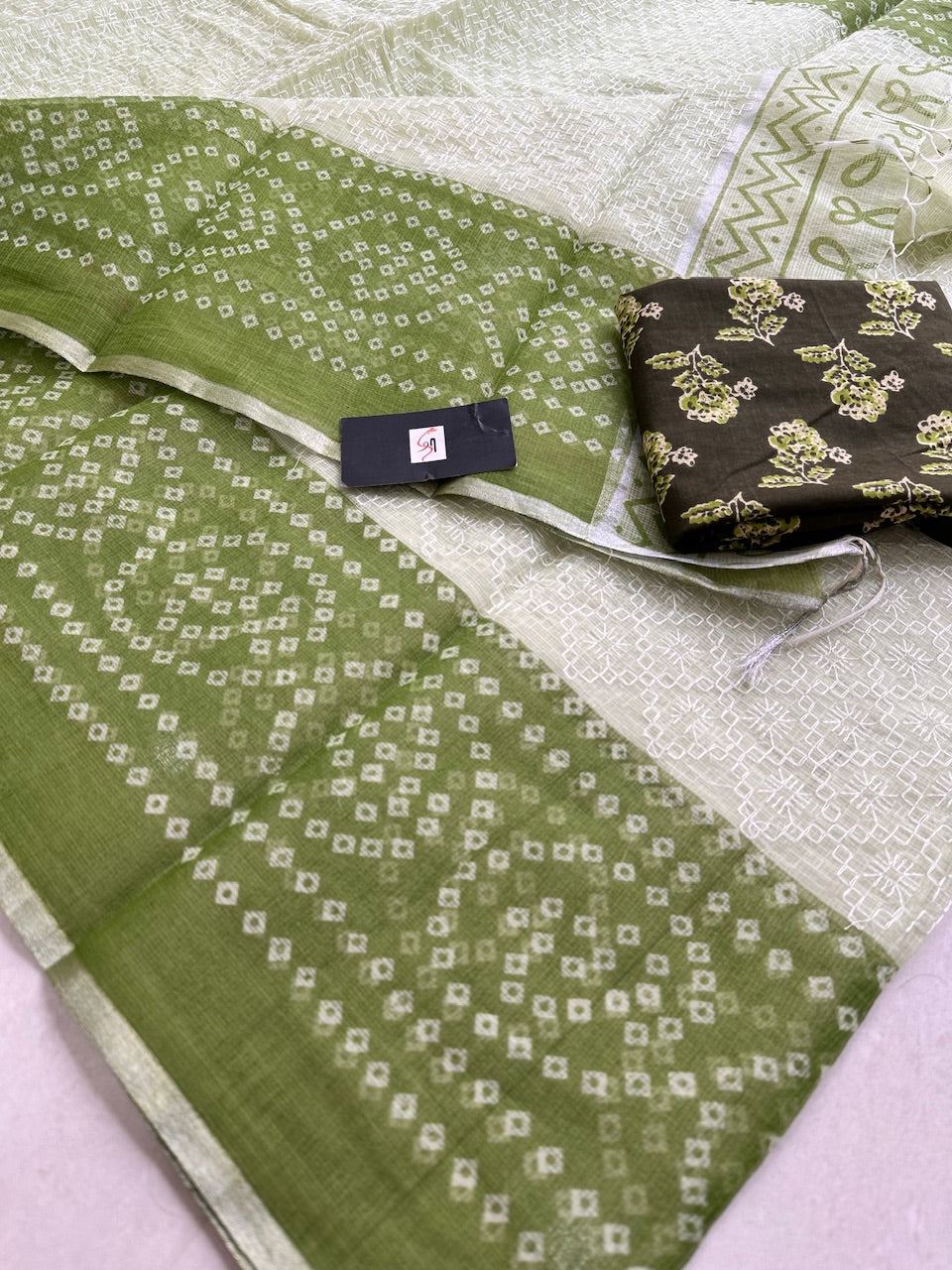 Embroidered HandBlock Printed Kota Cotton Doria Saree