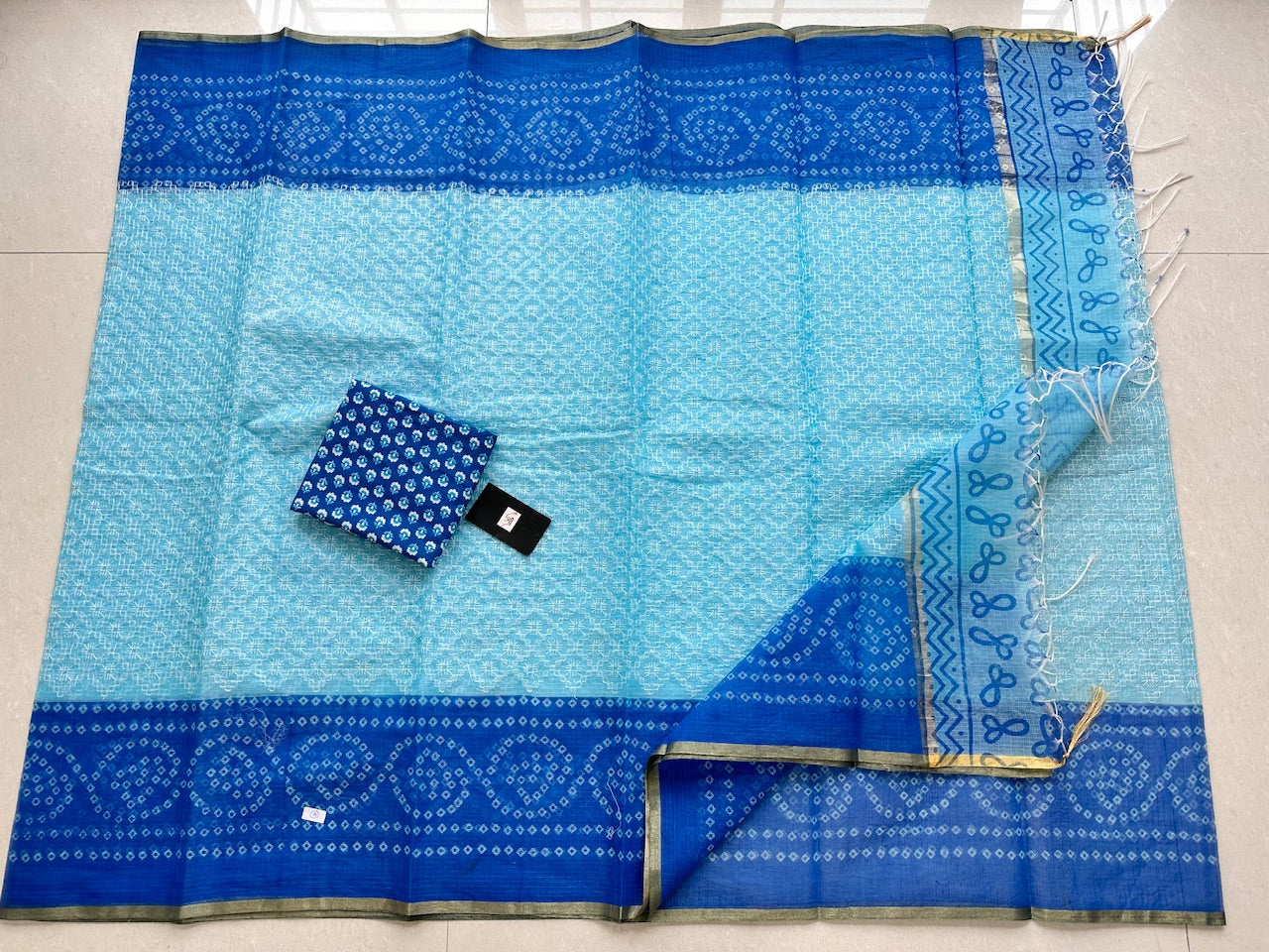 Embroidered HandBlock Printed Kota Cotton Doria Saree